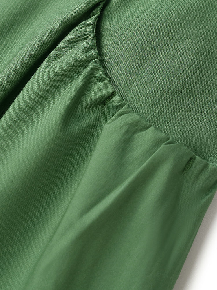 Cinched Puff Sleeve Green Dress