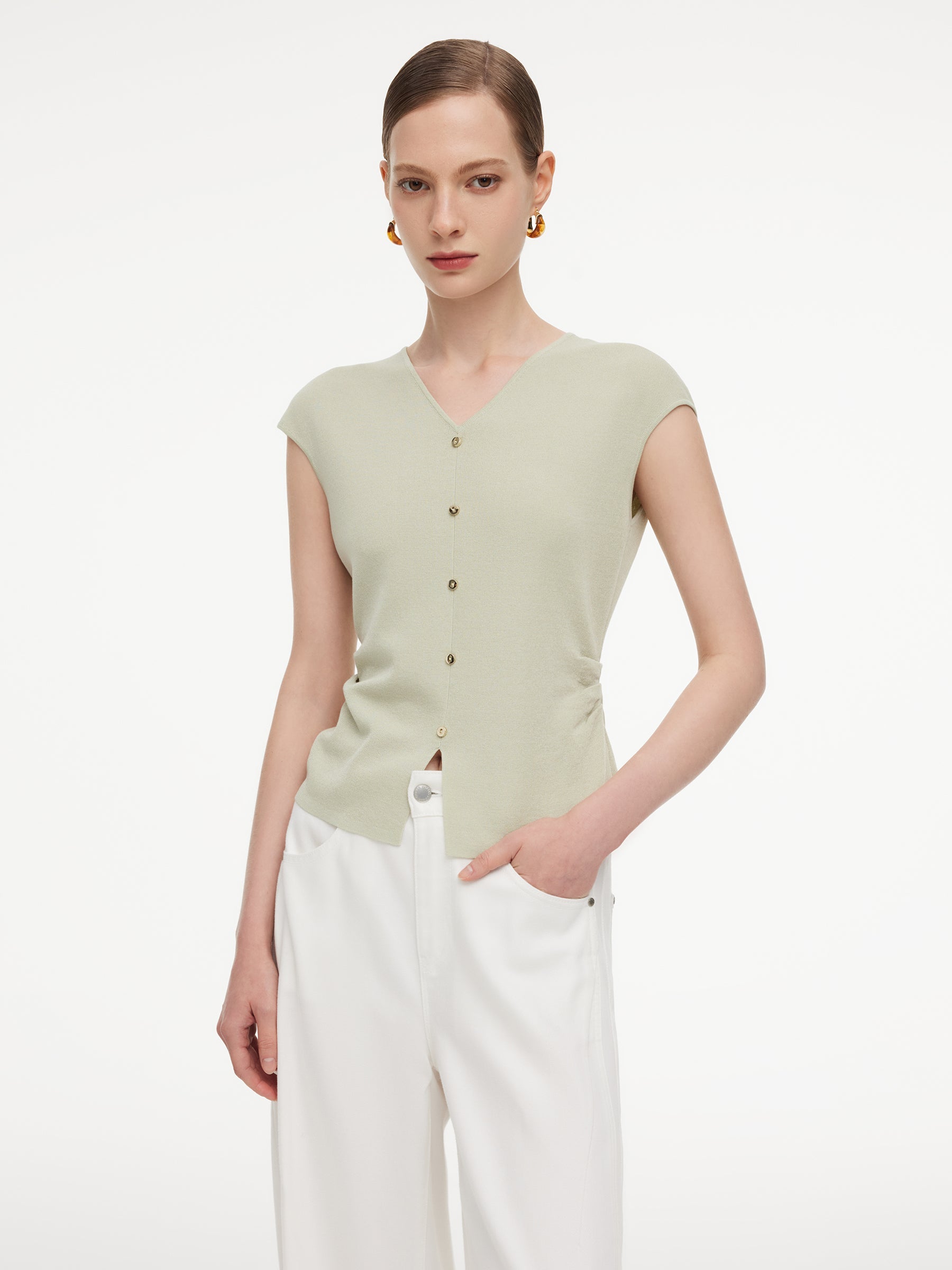 Tencel Side-Ruched H-Line Knit