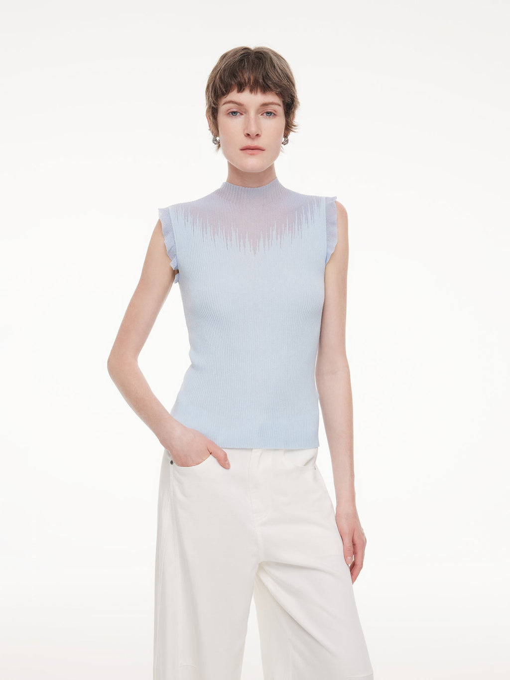 Mock-Neck Ruffle Tank