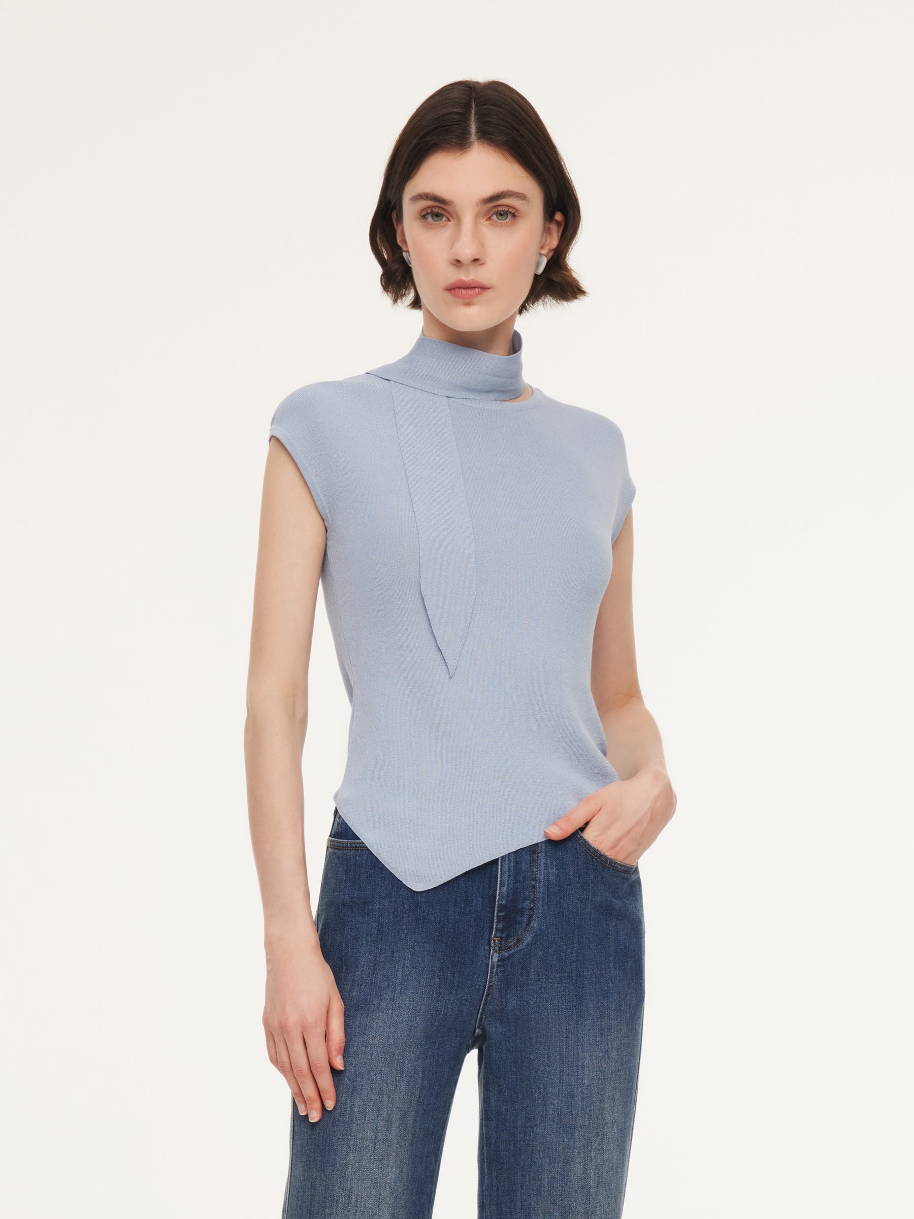 Tencel Asymmetrical Hem Ribbon Top