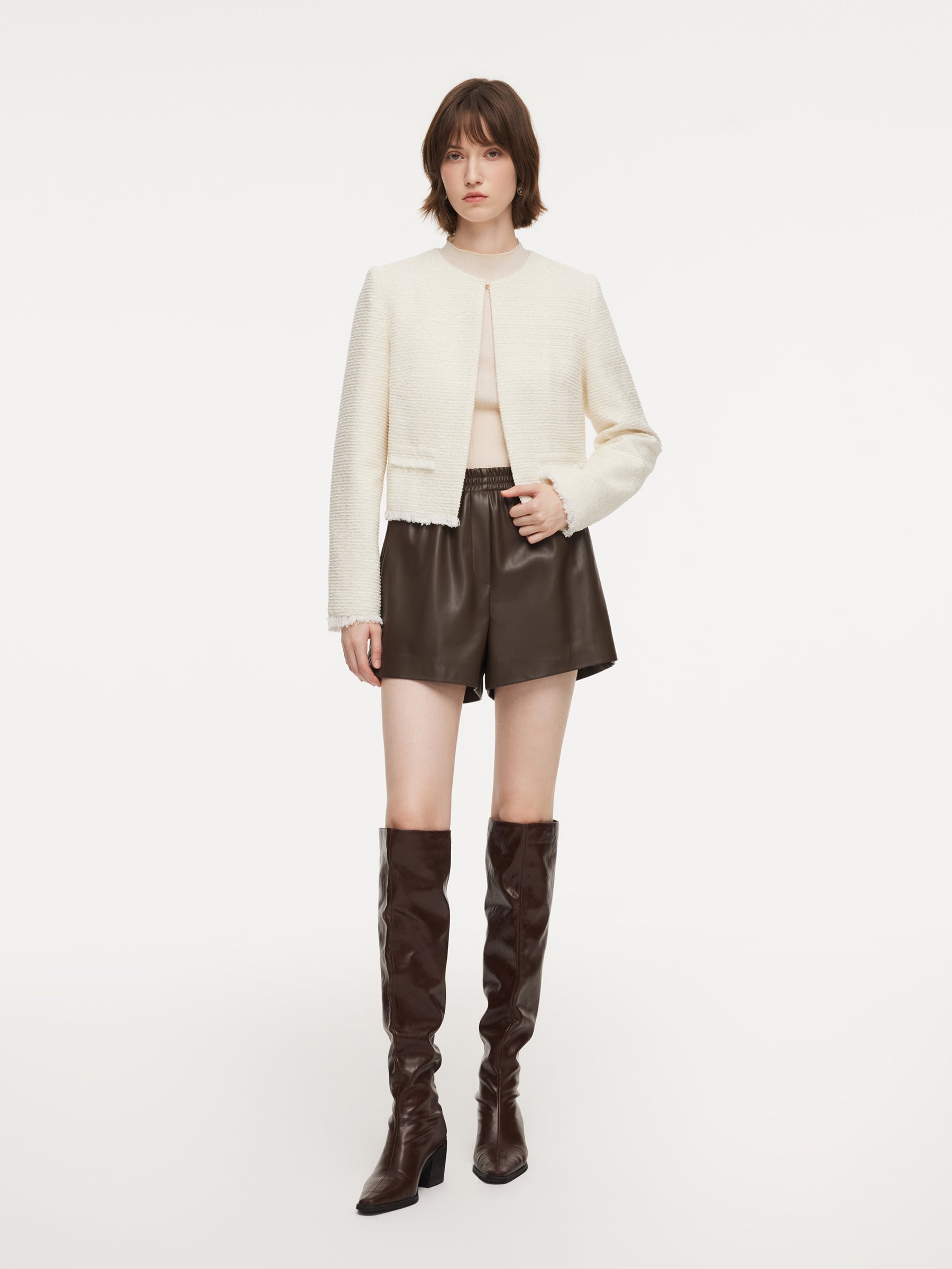 Frayed Hem Round Neck Jacket