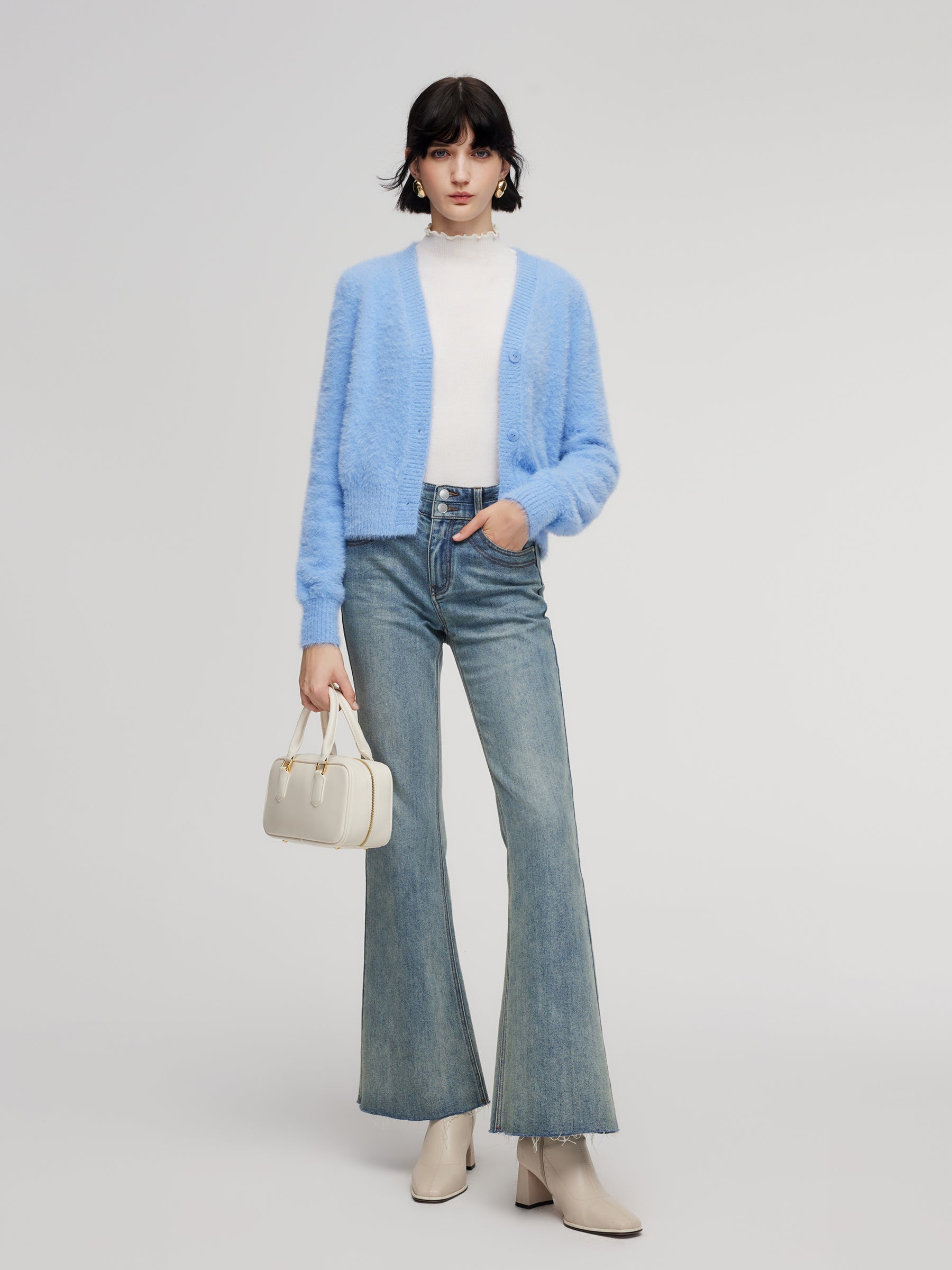 Faux Mink V-Neck Cardigan