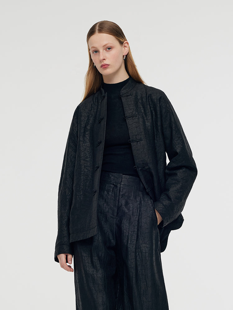 Mandarin Collar Frog Button Silk Jacket