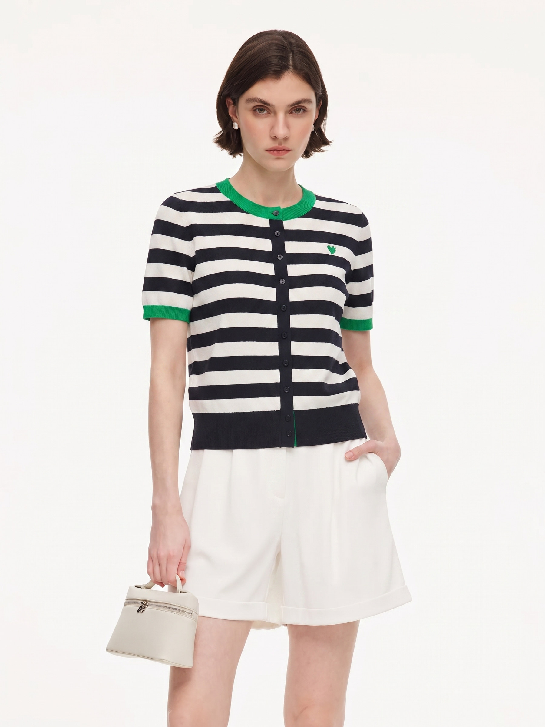 Striped Embroidered Cardigan