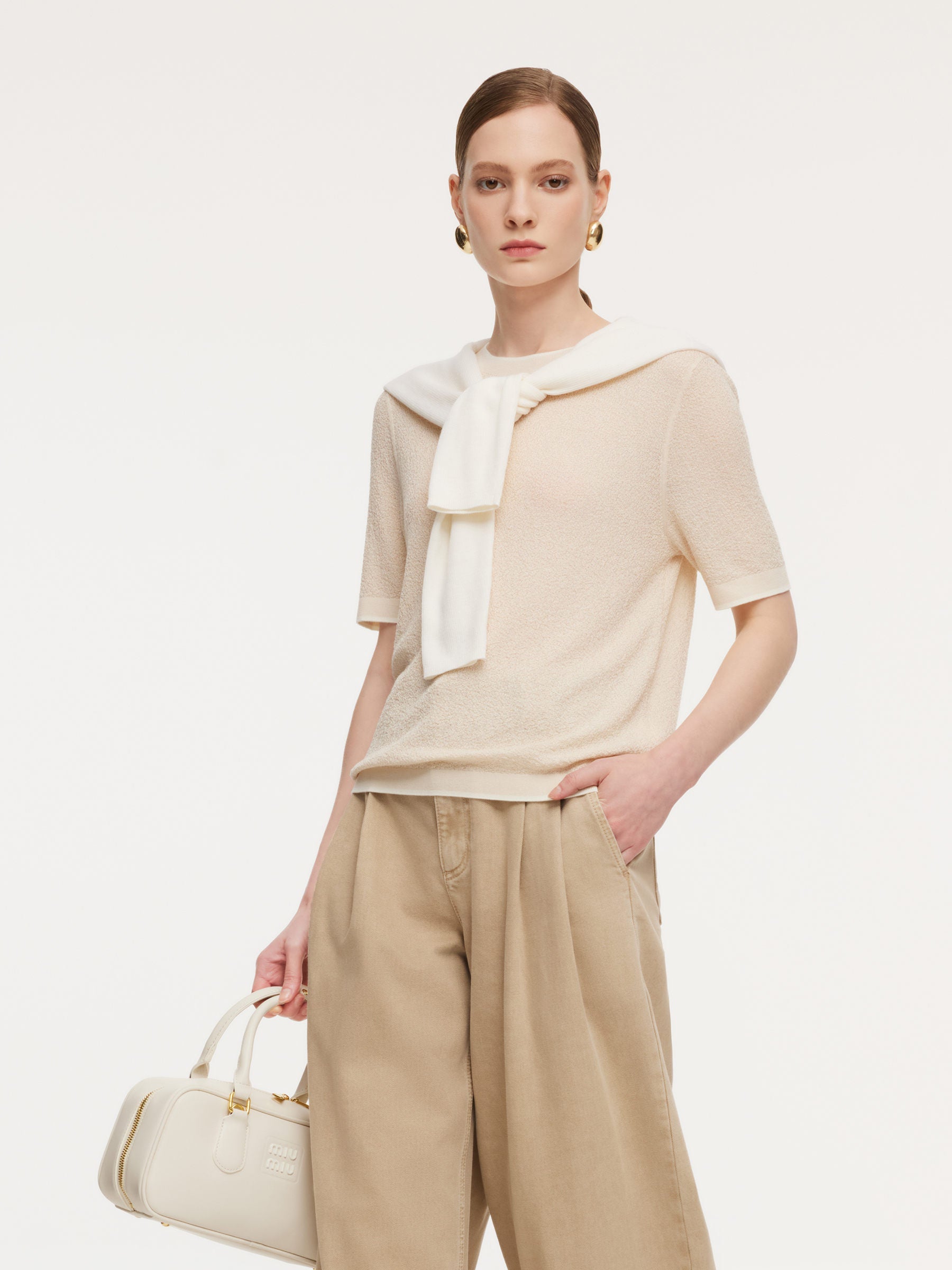 Tencel-Triacetate Contrast Trim Knit Top