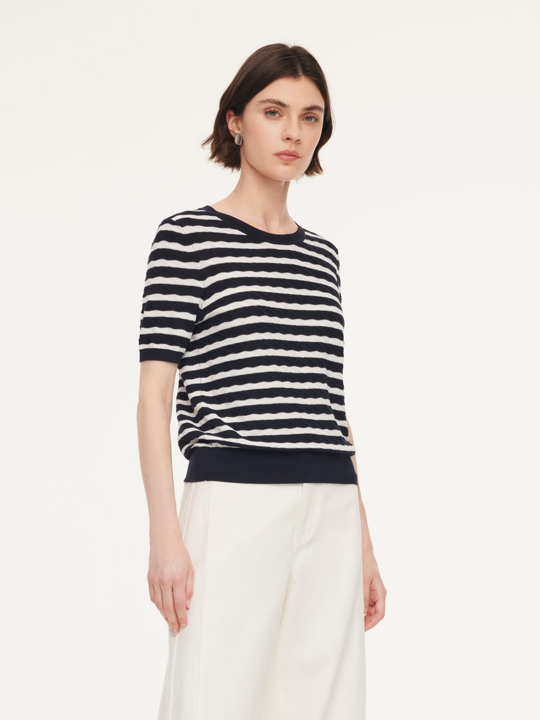 Tencel Stripe Pointelle Knit