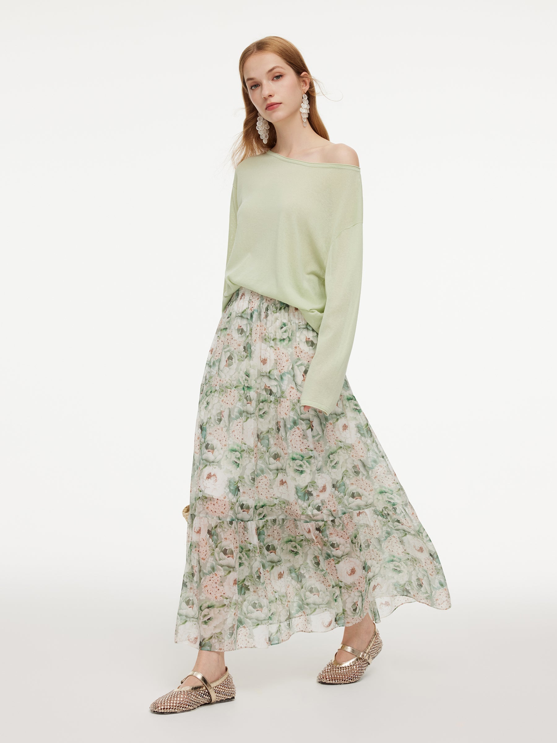 Mulberry Silk Floral A-Line Skirt