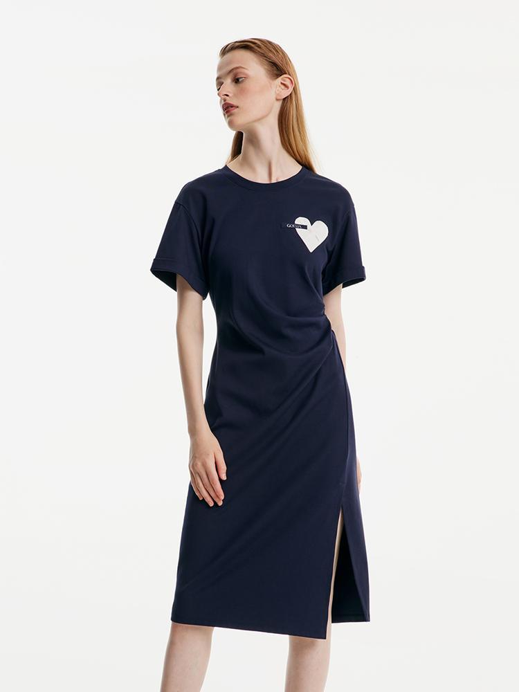Split Gathered Waist Knit Midi Dress