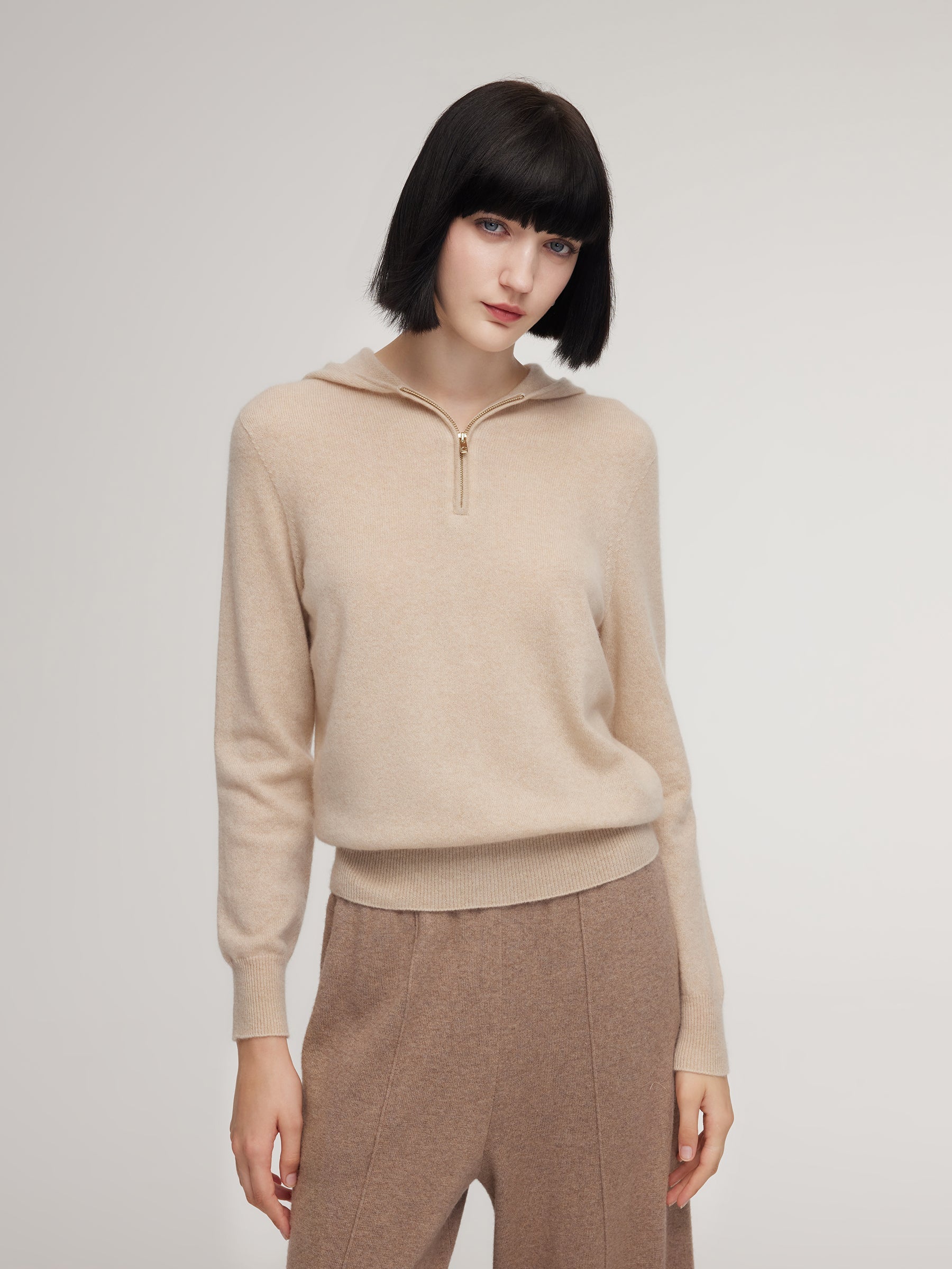 100% Cashmere Half-Zip Hooded Sweater