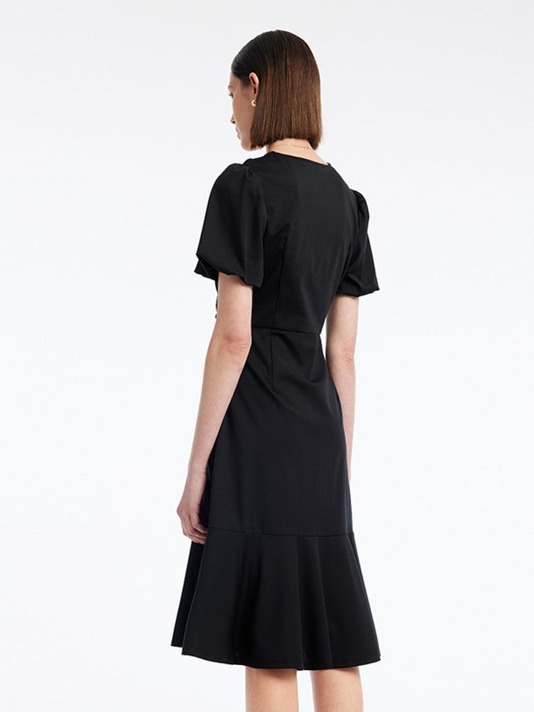 Ruched Mermaid V-Neck Midi Dress