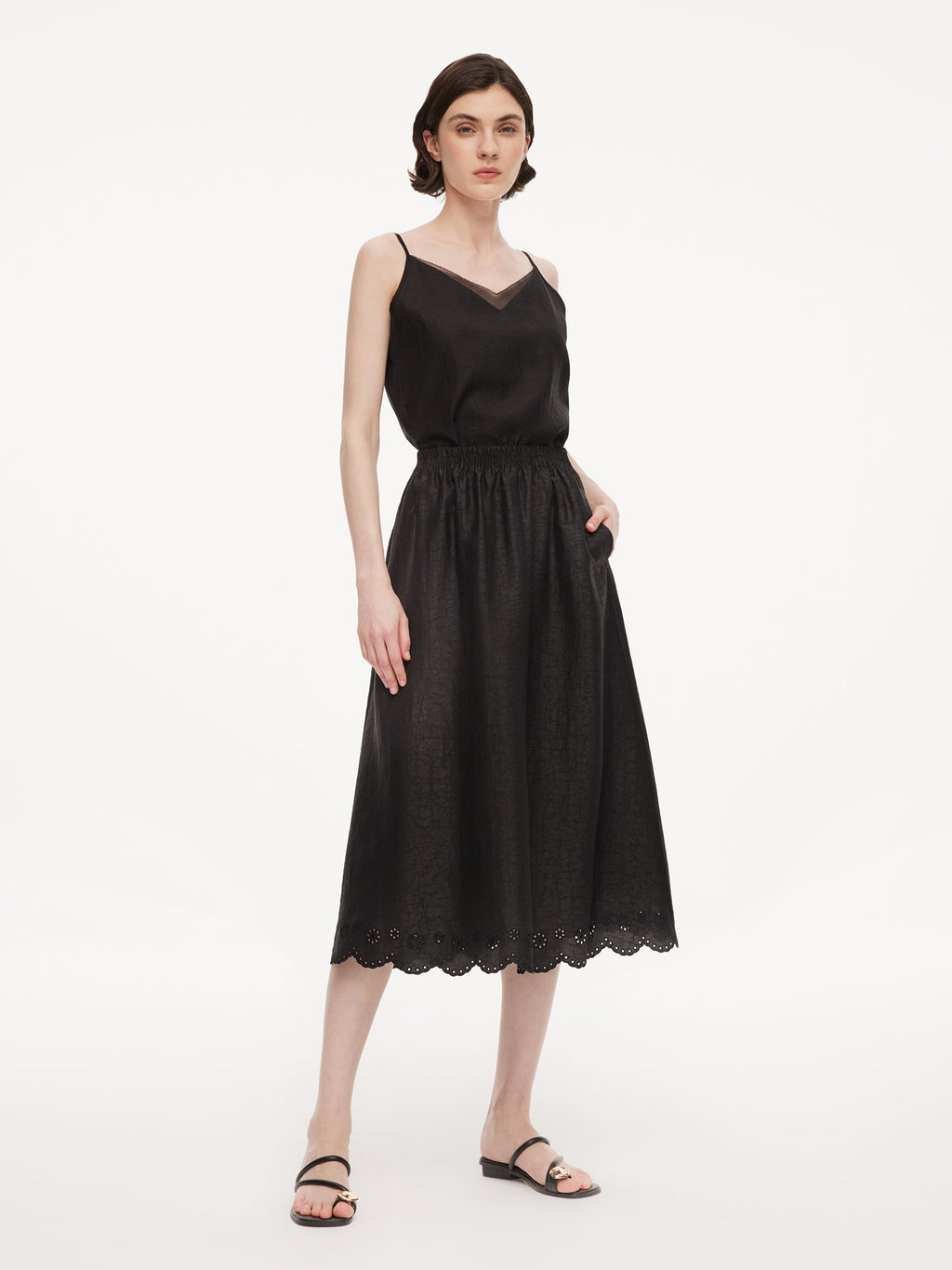 Silk Embroidered A-Line Skirt
