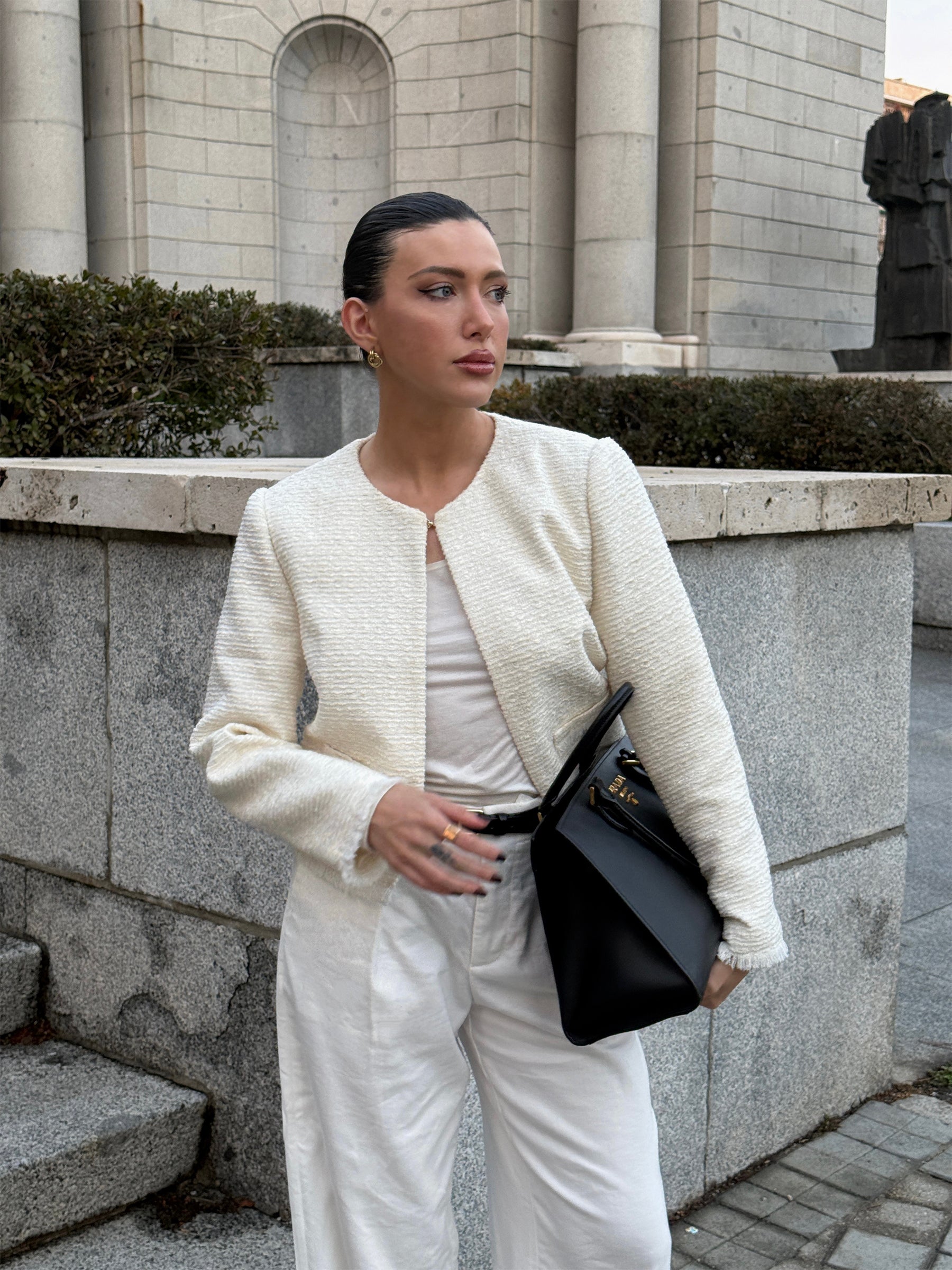 Frayed Hem Round Neck Jacket