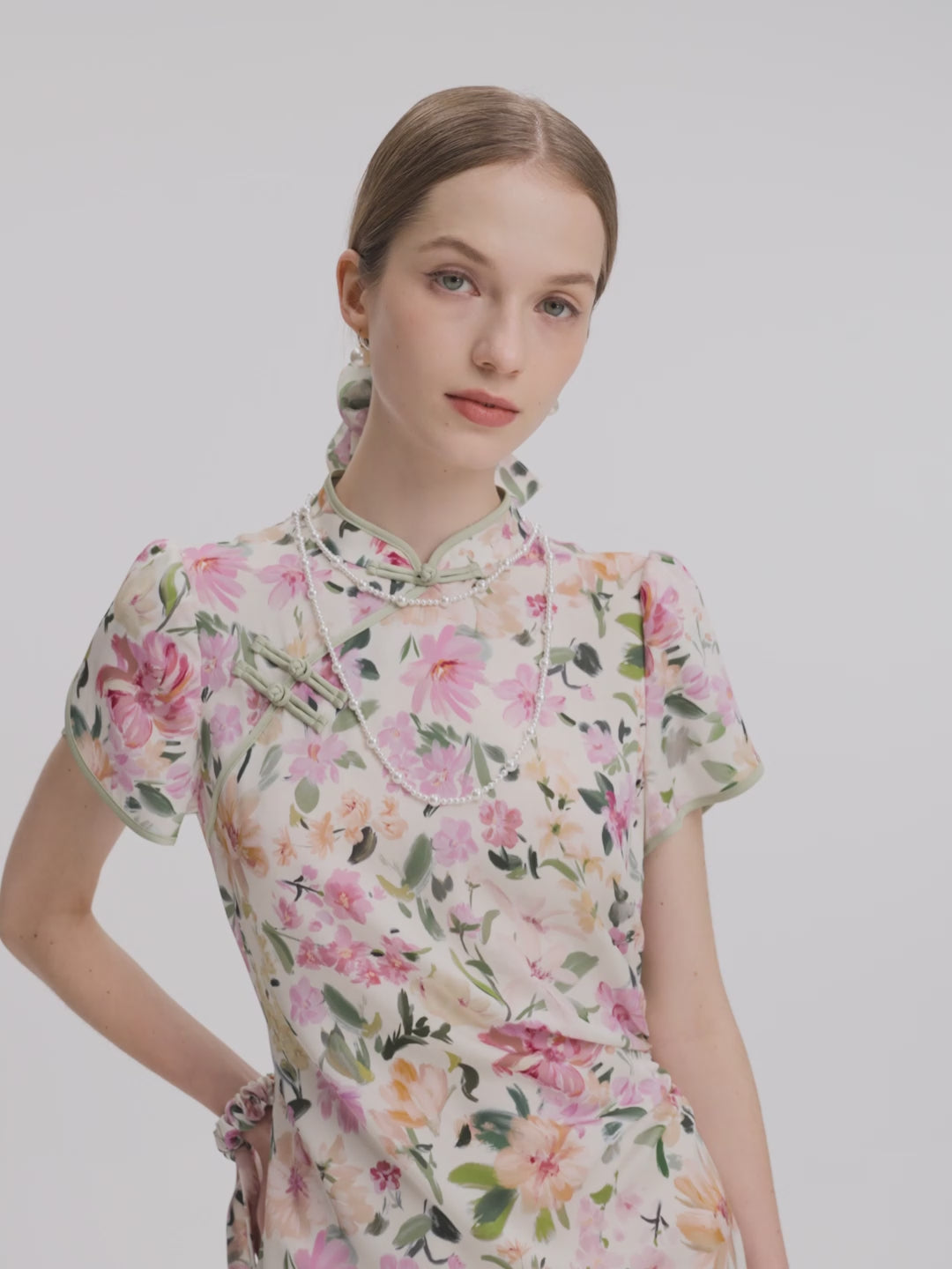 Mulberry Silk Floral Qipao Dress