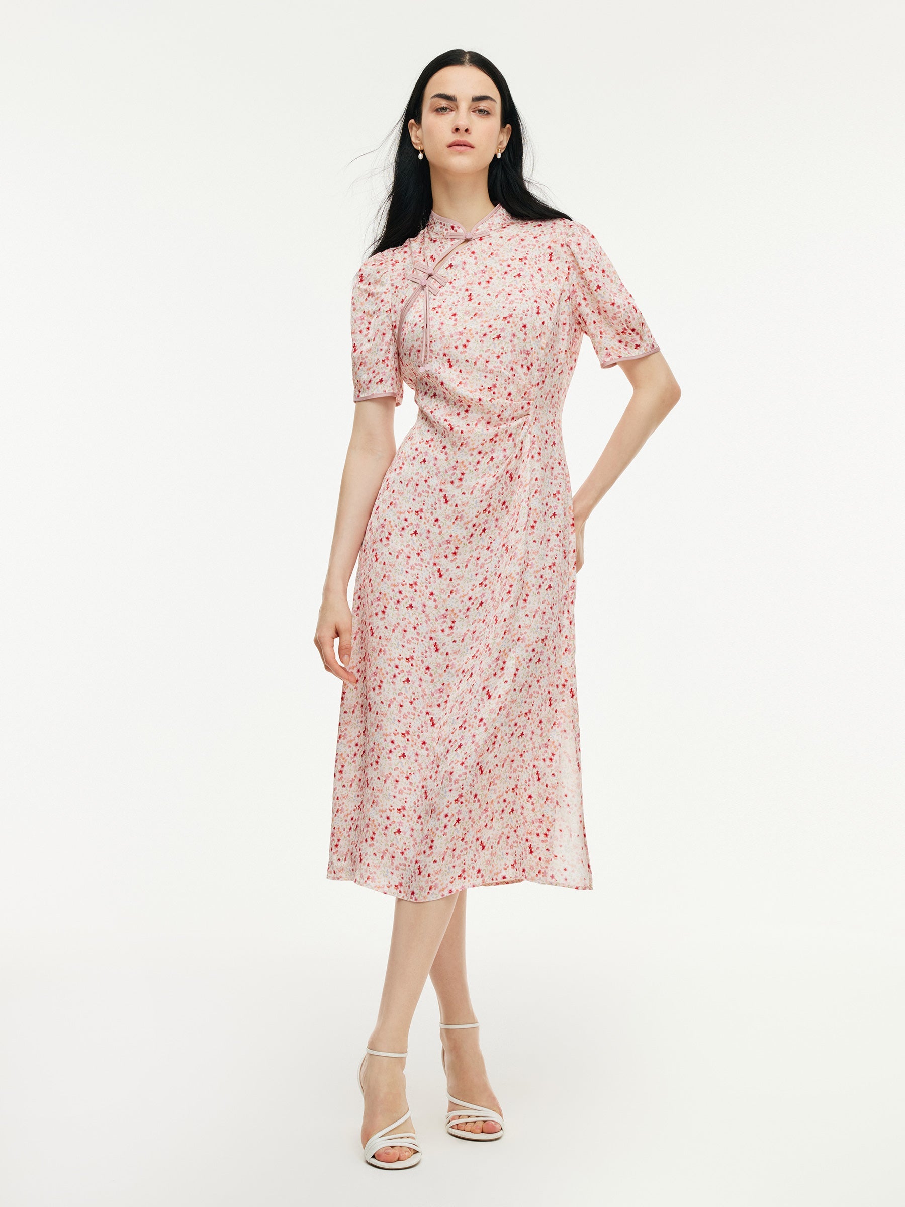 Cherry Blossom Qipao Midi Dress