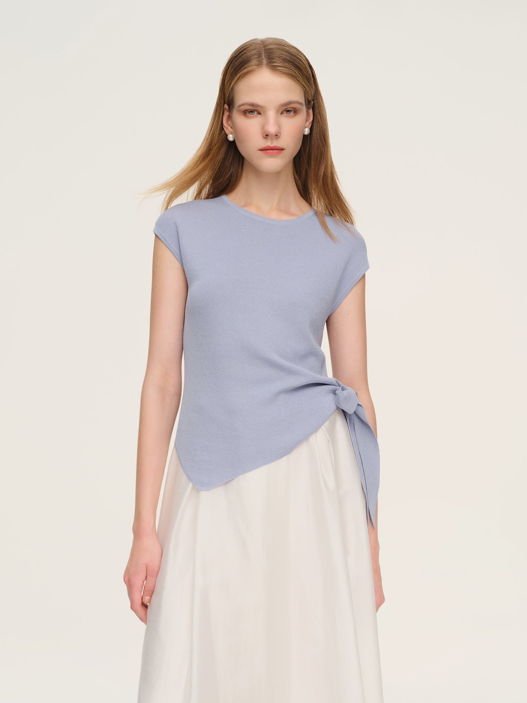 Tencel Asymmetrical Hem Ribbon Top