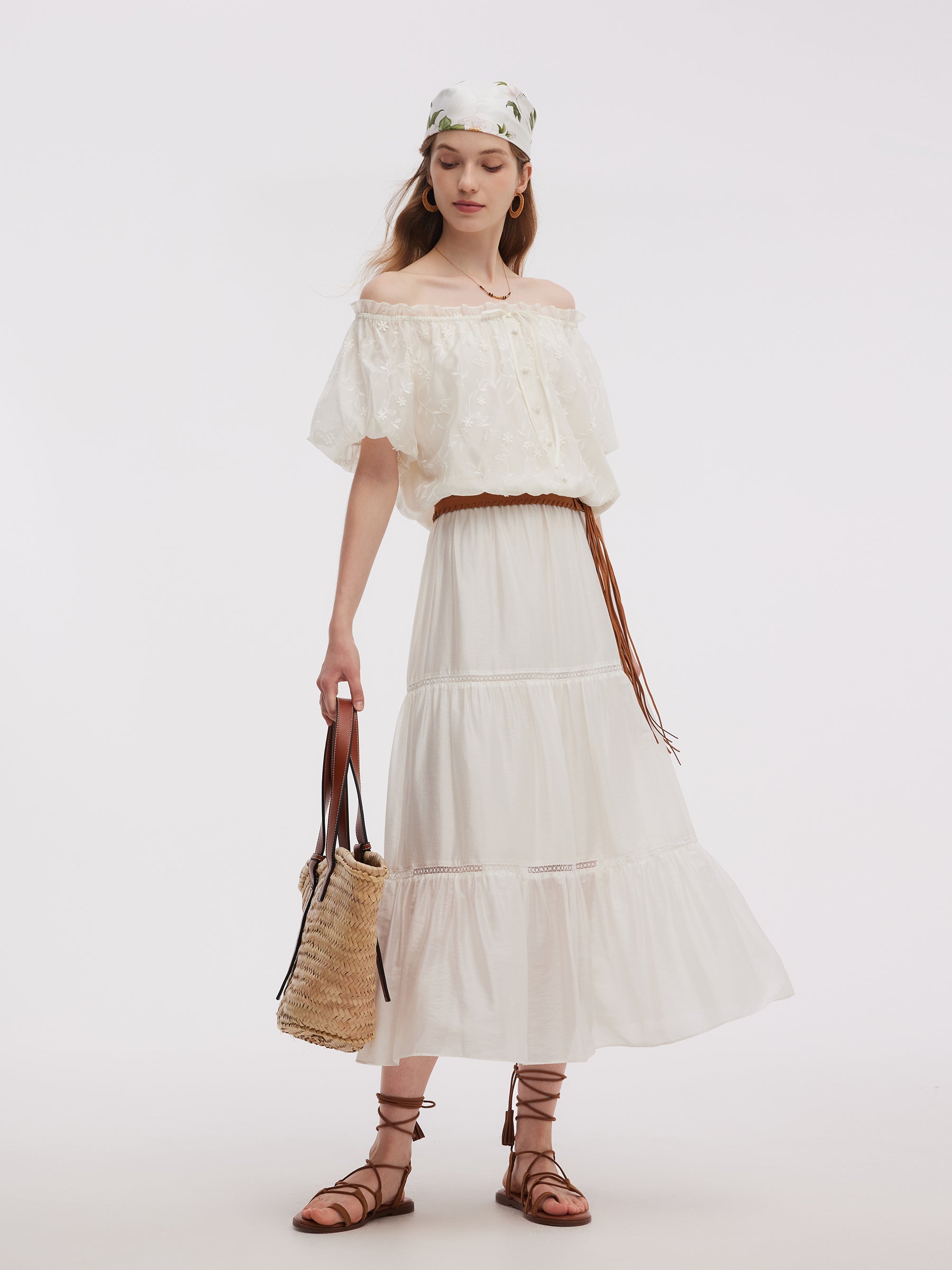 Elastic-Waist Flowing Skirt