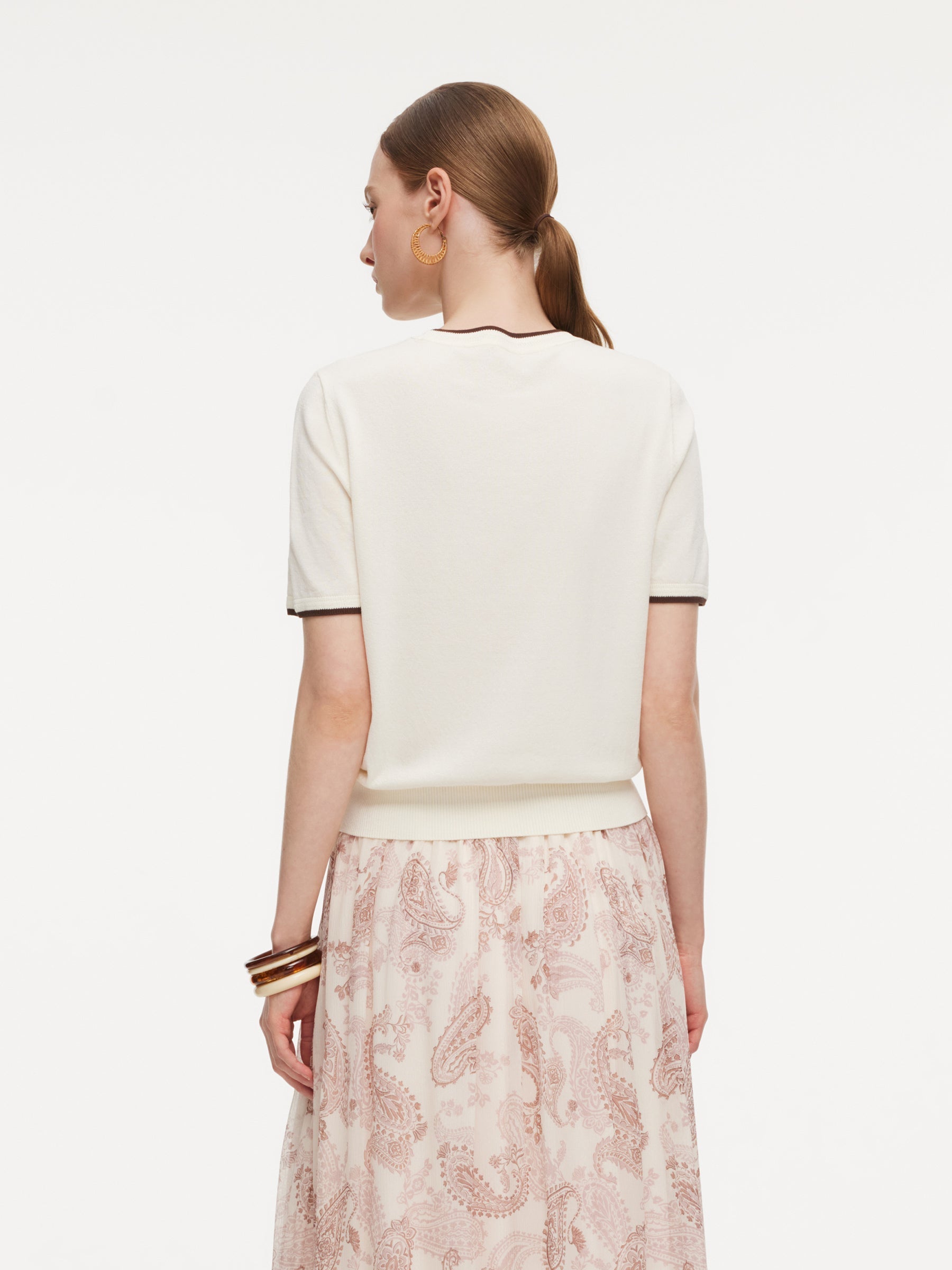 Lyocell Blend Stamp Print Knit Top