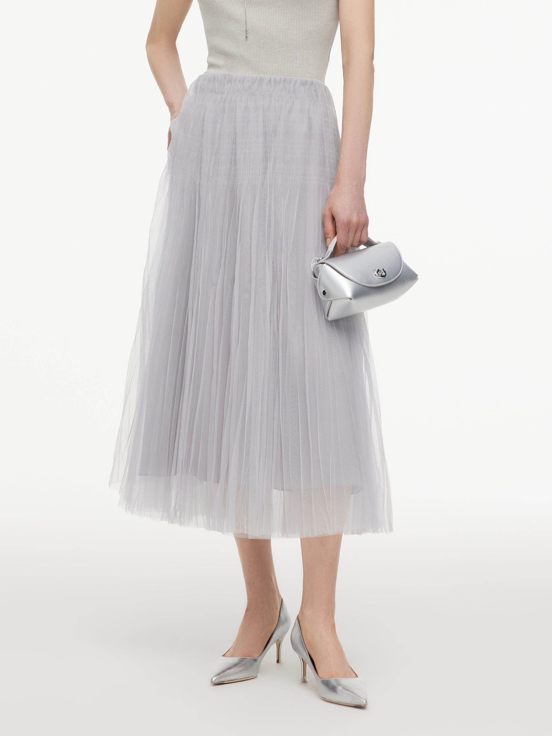 Vertical-Pleat A-Line Skirt