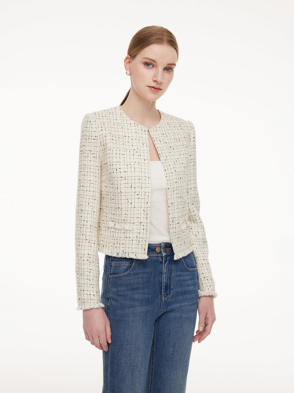 Wool Blend Frayed Hem Jacket