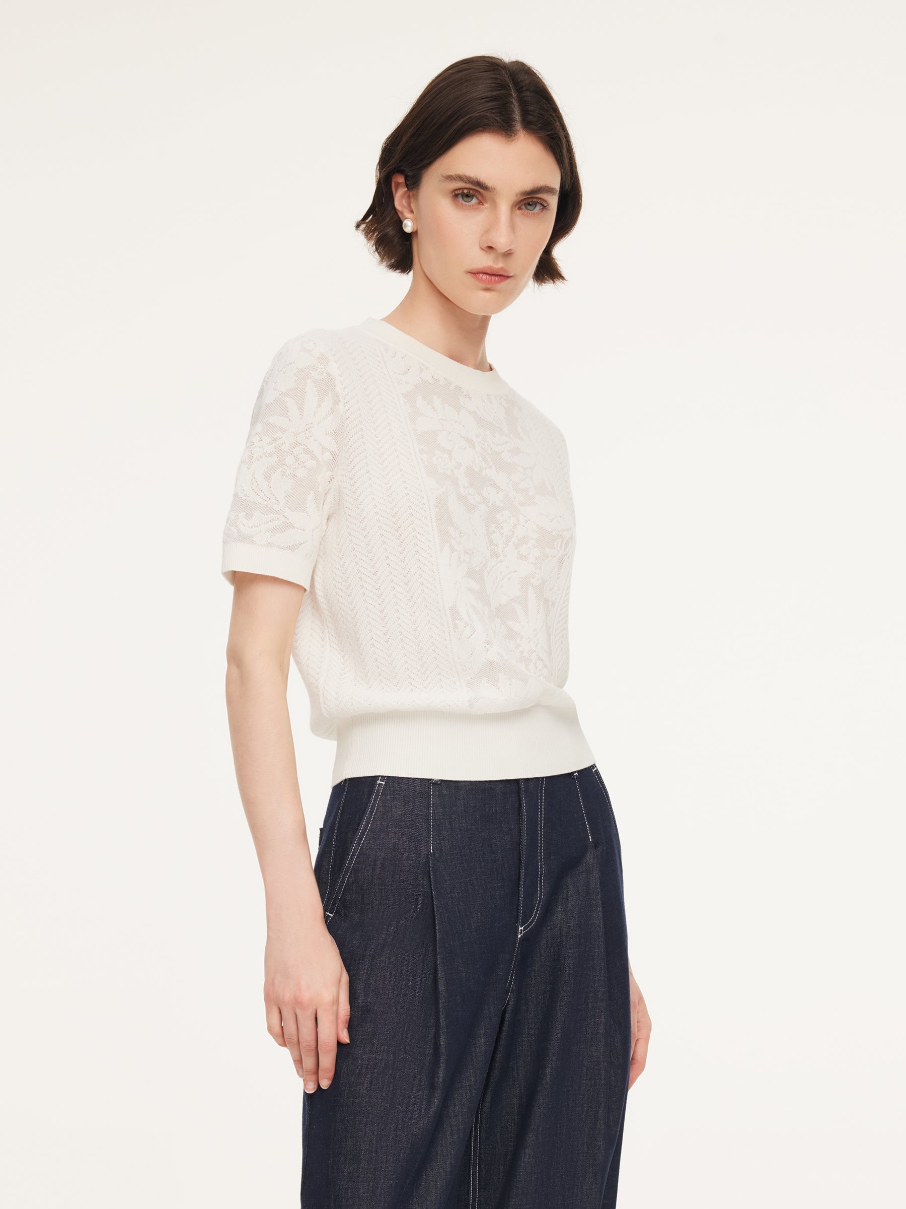 Lace Jacquard Round Neck