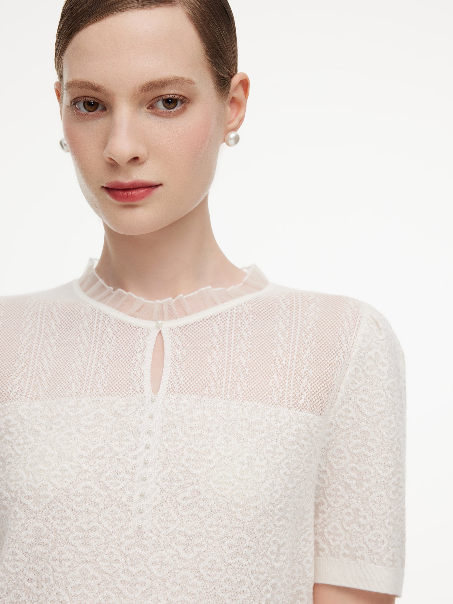 Jacquard Ruffle Knit Top