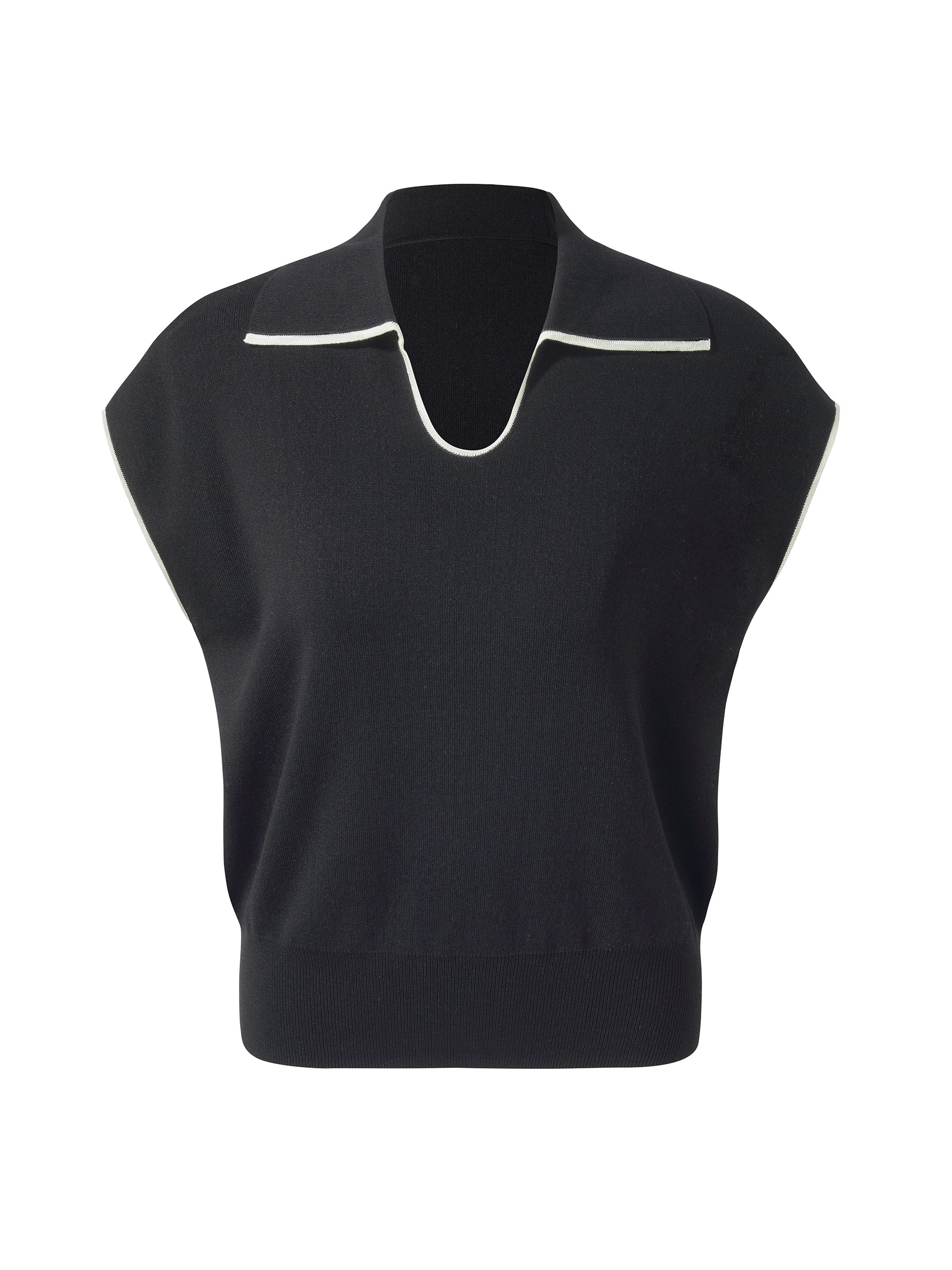 U-Neck Contrast Trim Knit Top