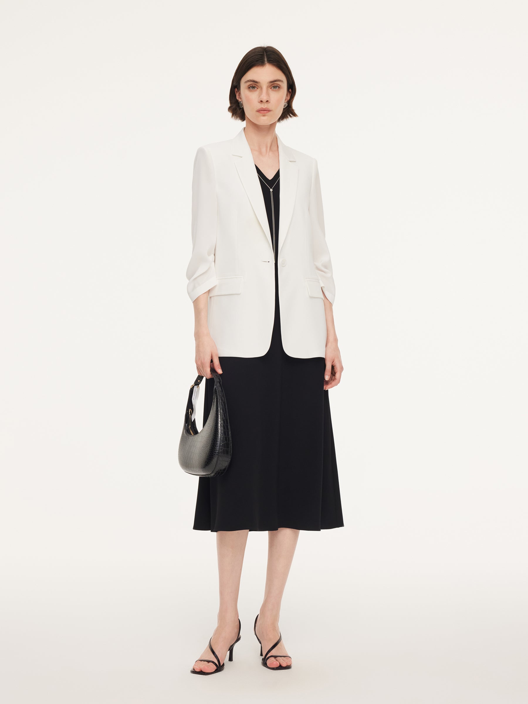 Triacetate Ruched Sleeve Blazer