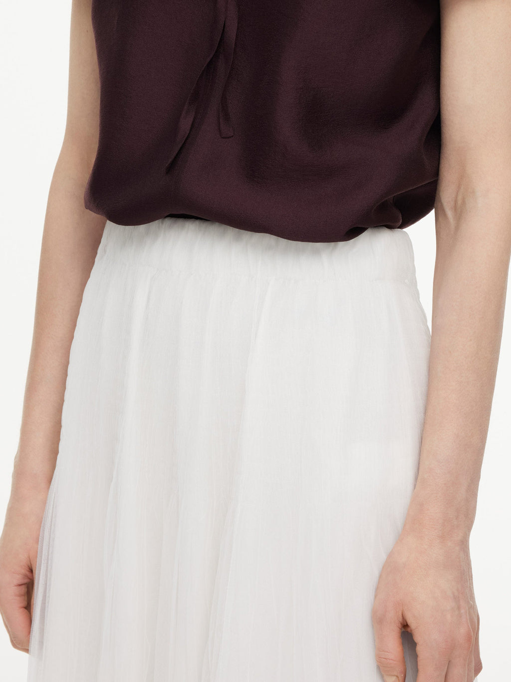 Pleated Mesh A-Line Skirt