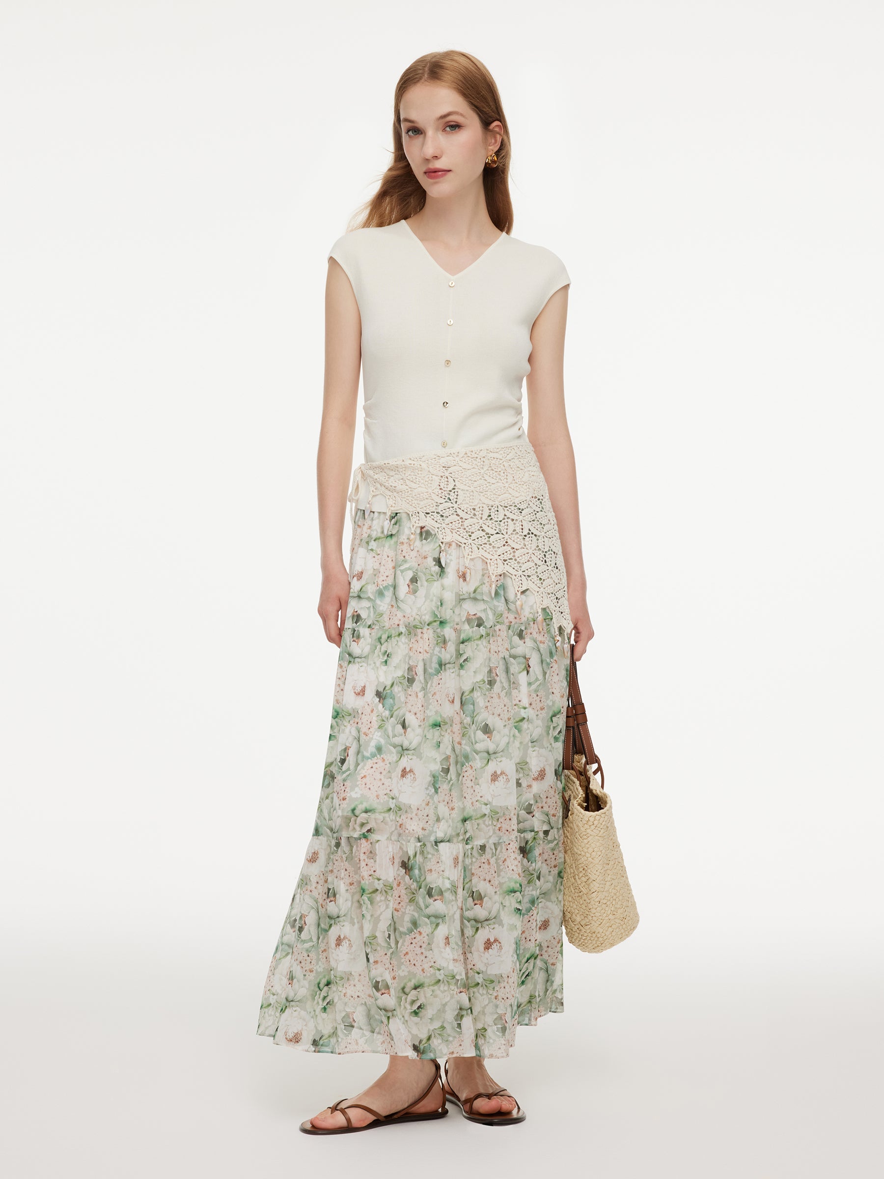 Mulberry Silk Floral A-Line Skirt