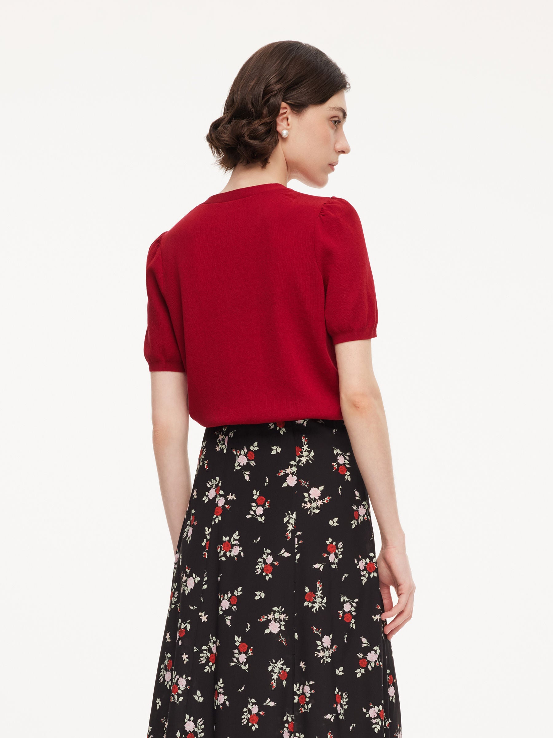 Faux-Cardigan Puff Sleeve