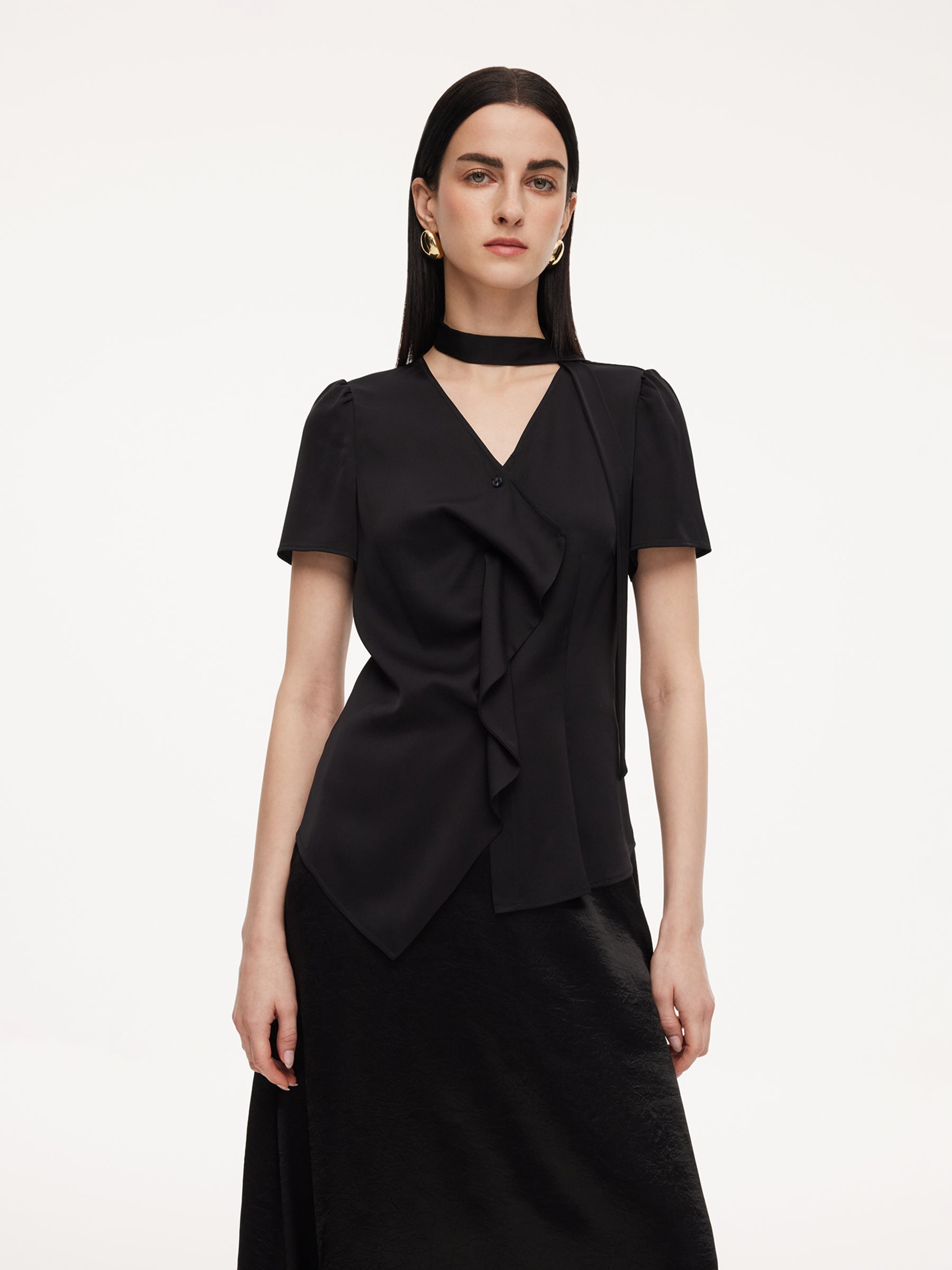 Deep V Asymmetrical Ruffle