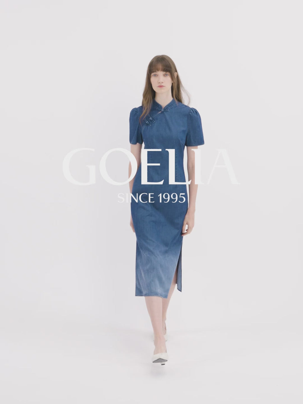 Gradient Denim Qipao Dress