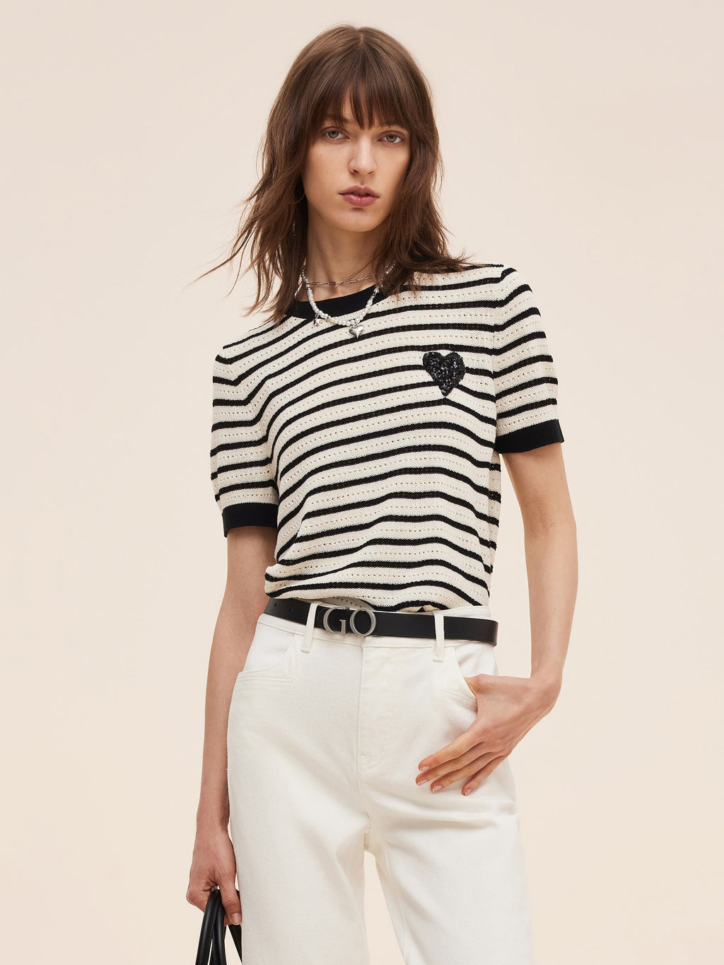 Cotton Heart Openwork T-Shirt