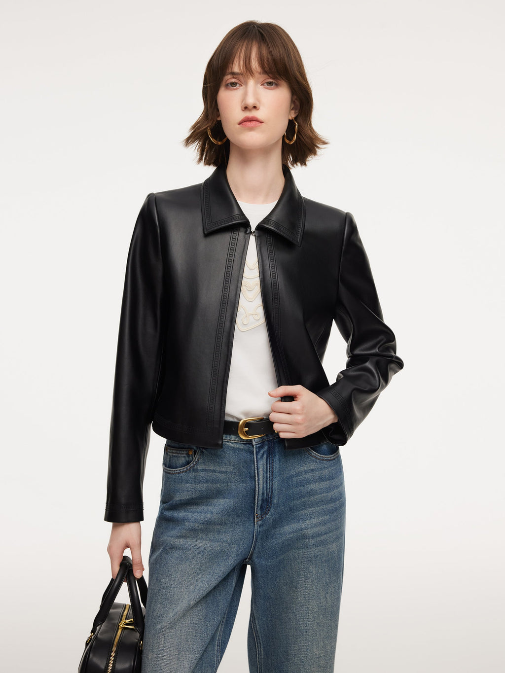 Eco-Friendly PU Leather Cropped Jacket