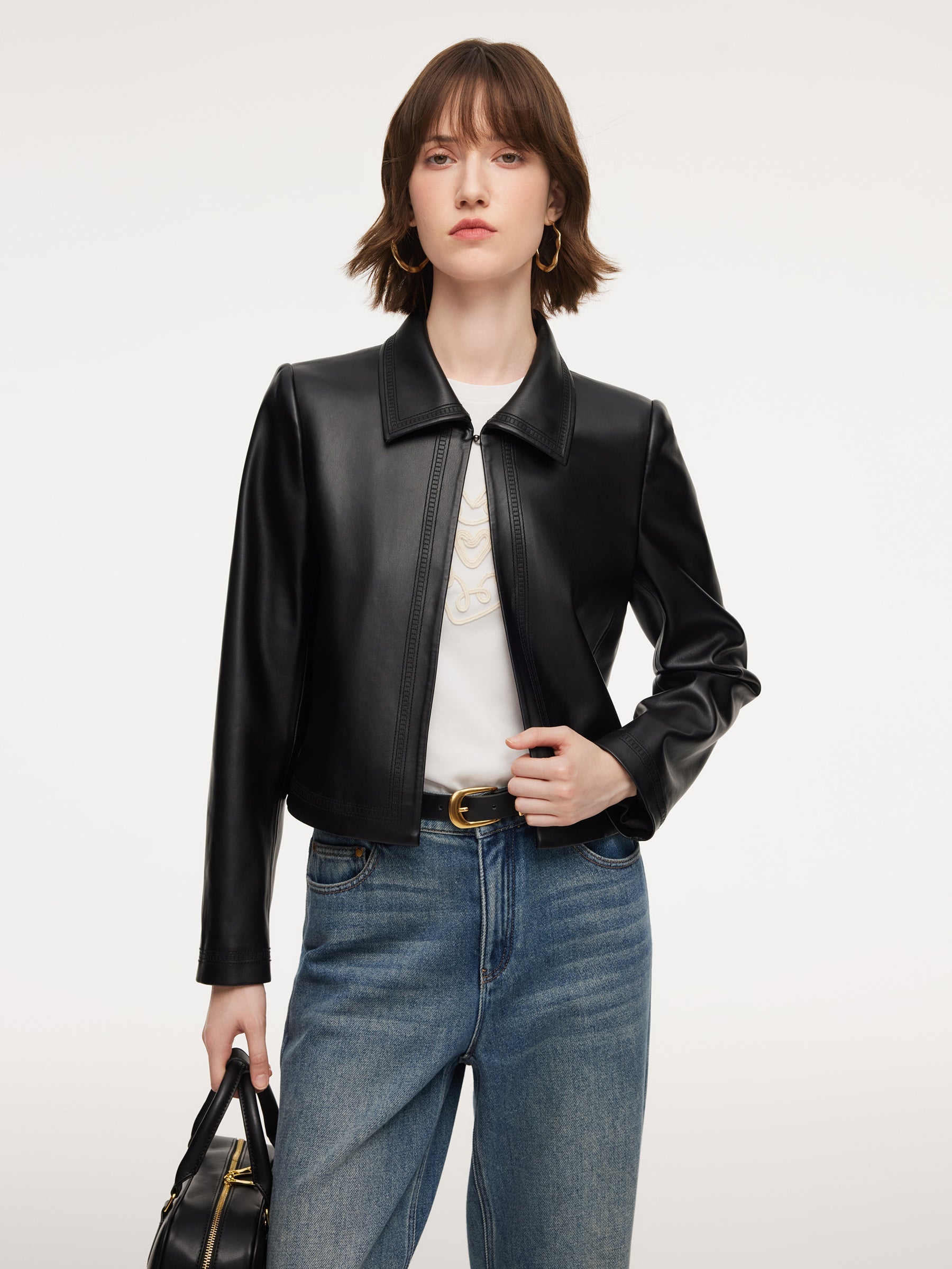 Eco-Friendly PU Leather Cropped Jacket
