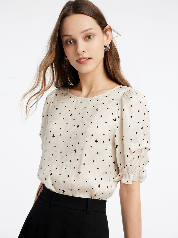 Butterfly Polka Dot Round Neck