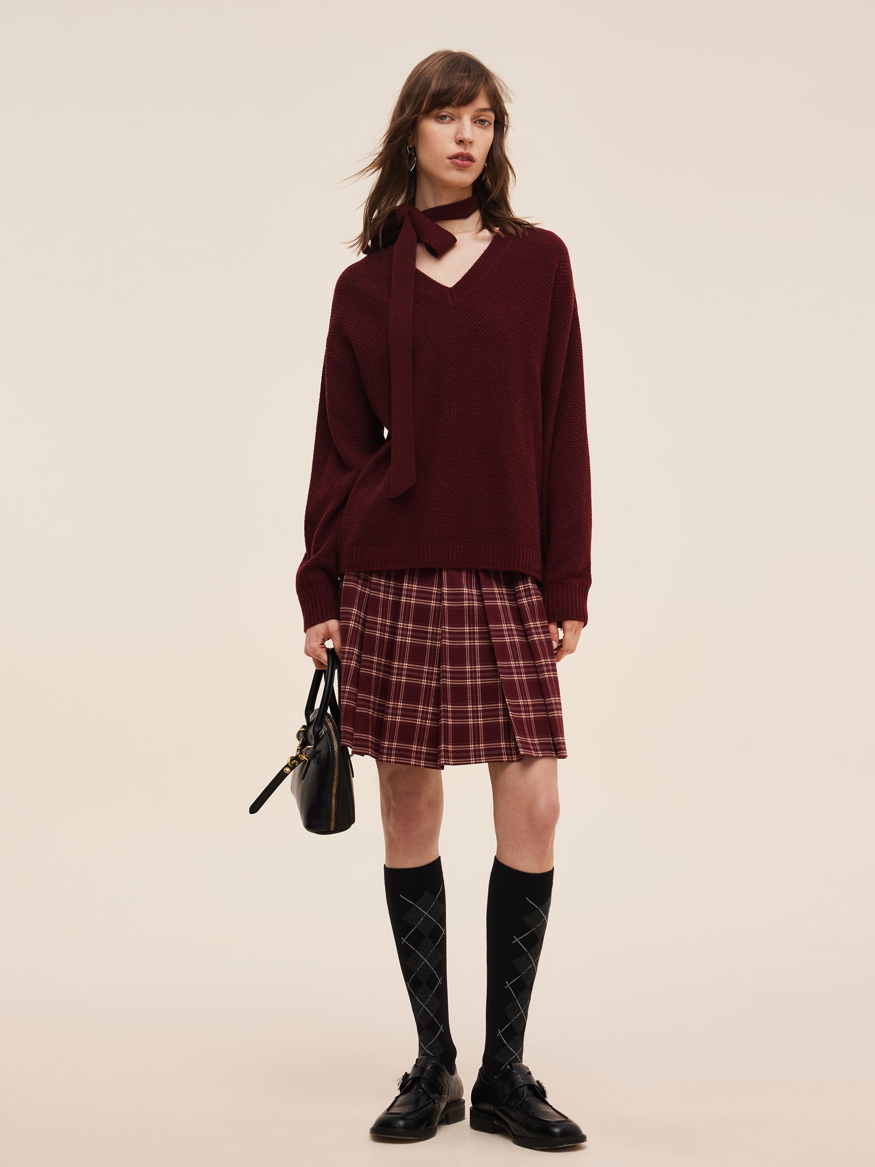 Wool Blend V-Neck Knit Top