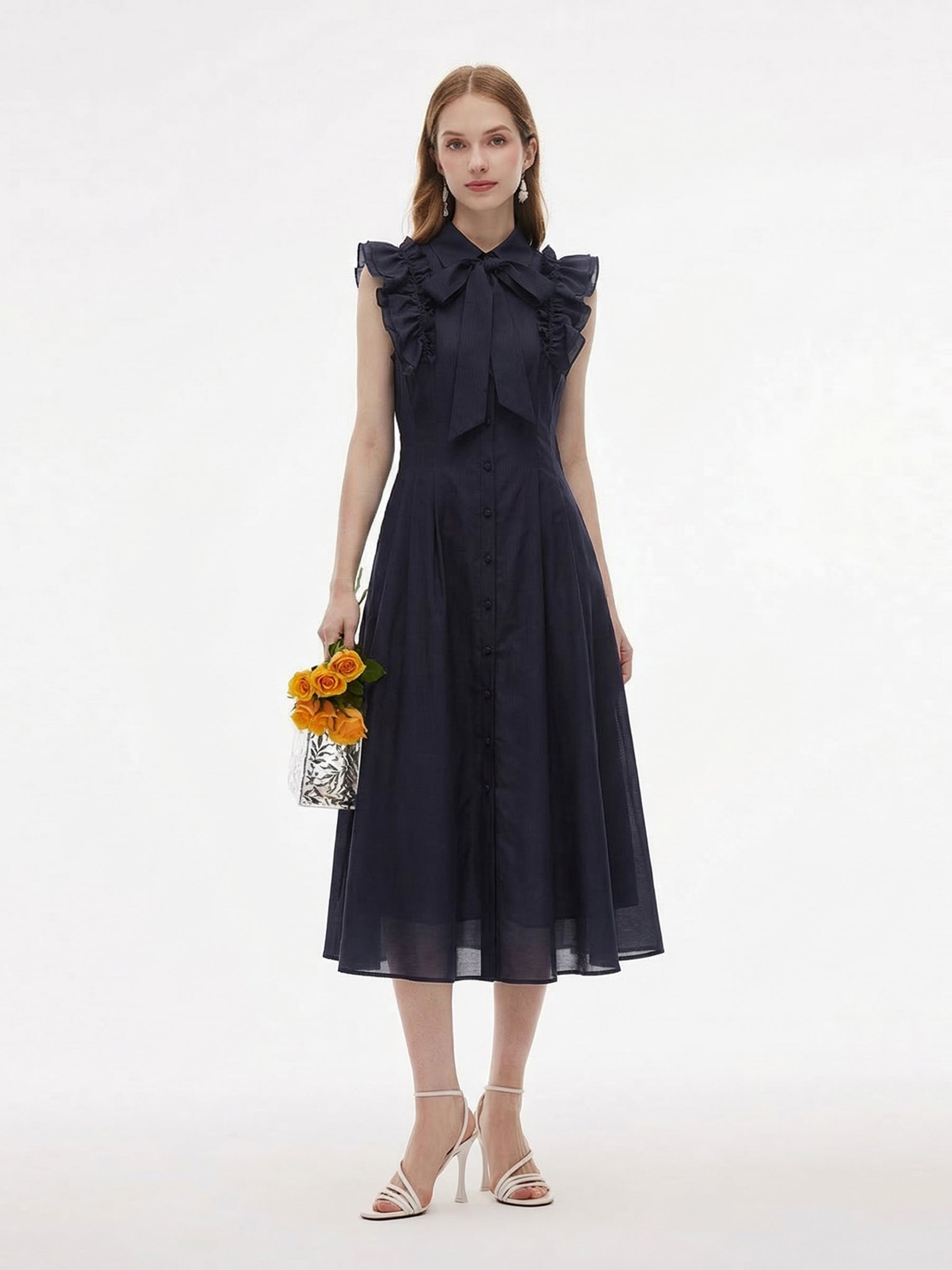 Lyocell Flutter Ribbon Maxi Dress
