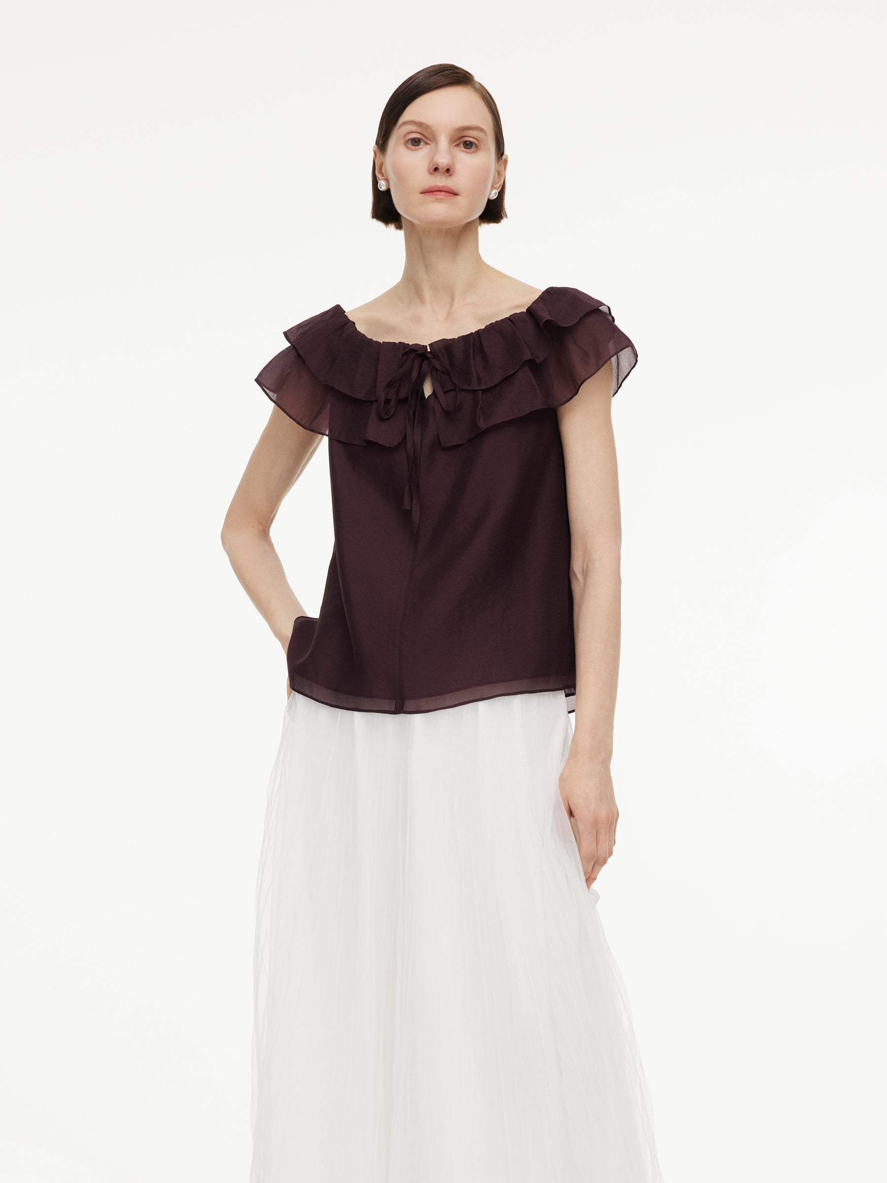 Off-Shoulder Ruffle Tie Top