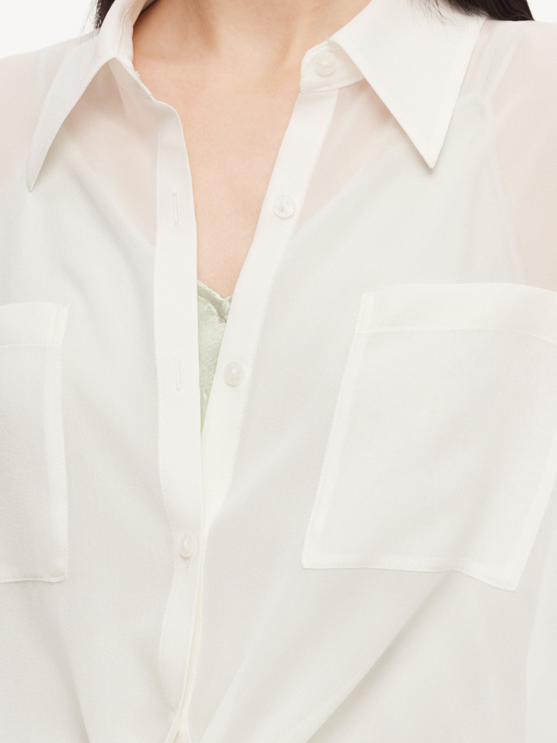 Drop-Shoulder French Sheer Shirt