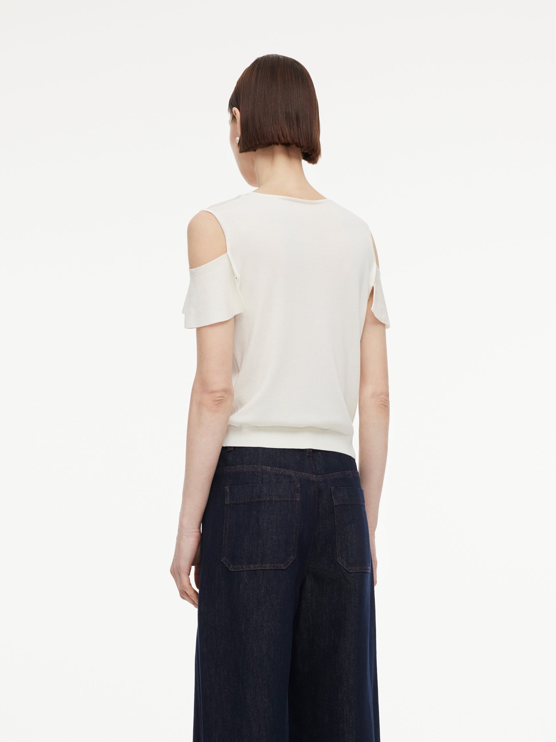 Tencel Cold-Shoulder Ruffle Top