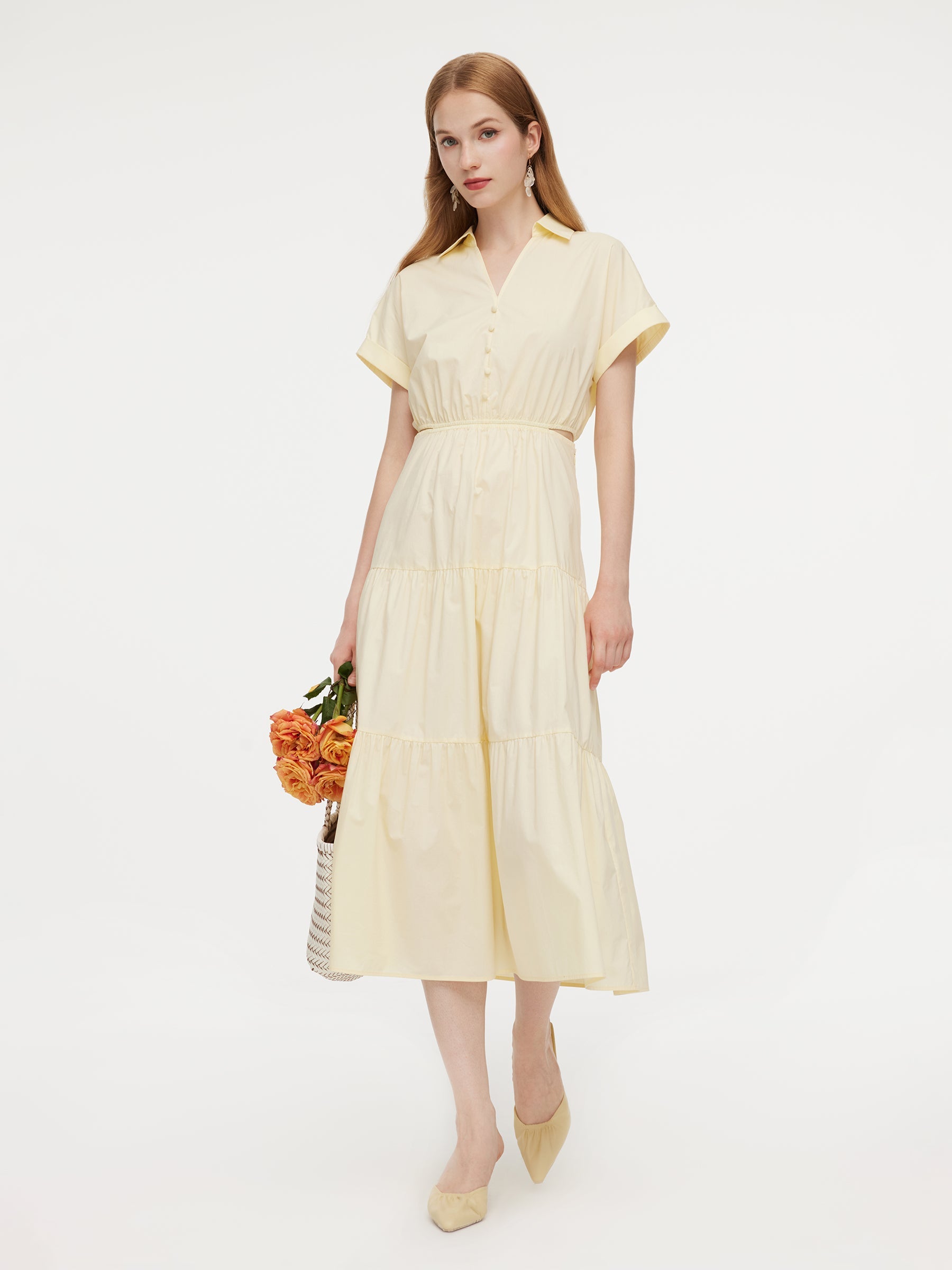 Cotton V-Neck Shirt Dress