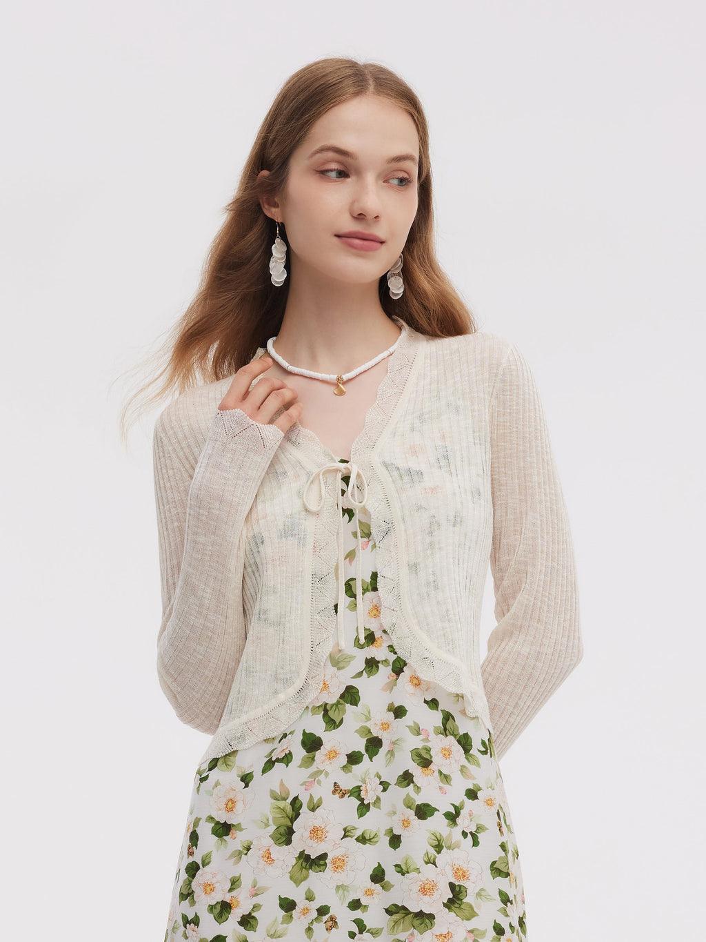 Wavy Trim Tie-Front Cardigan