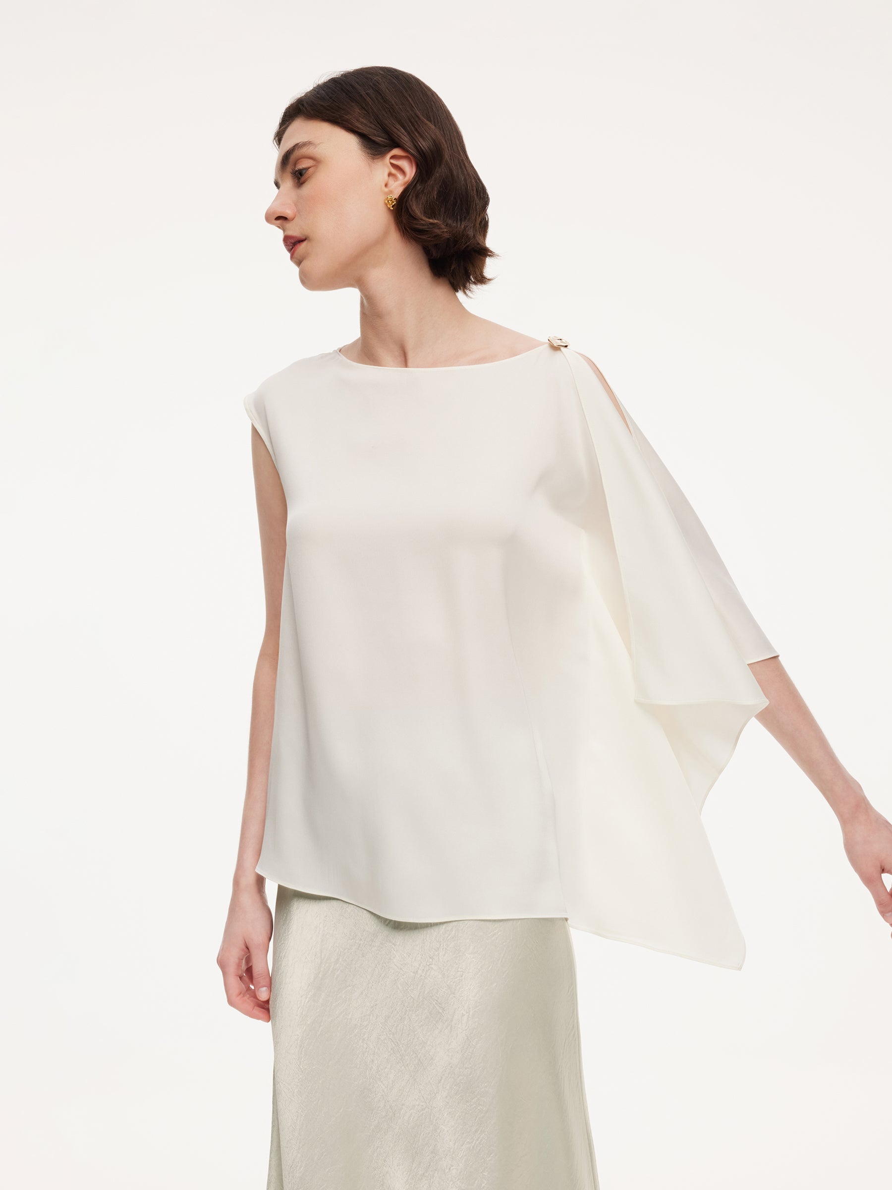 Mulberry Silk One-Shoulder Blouse