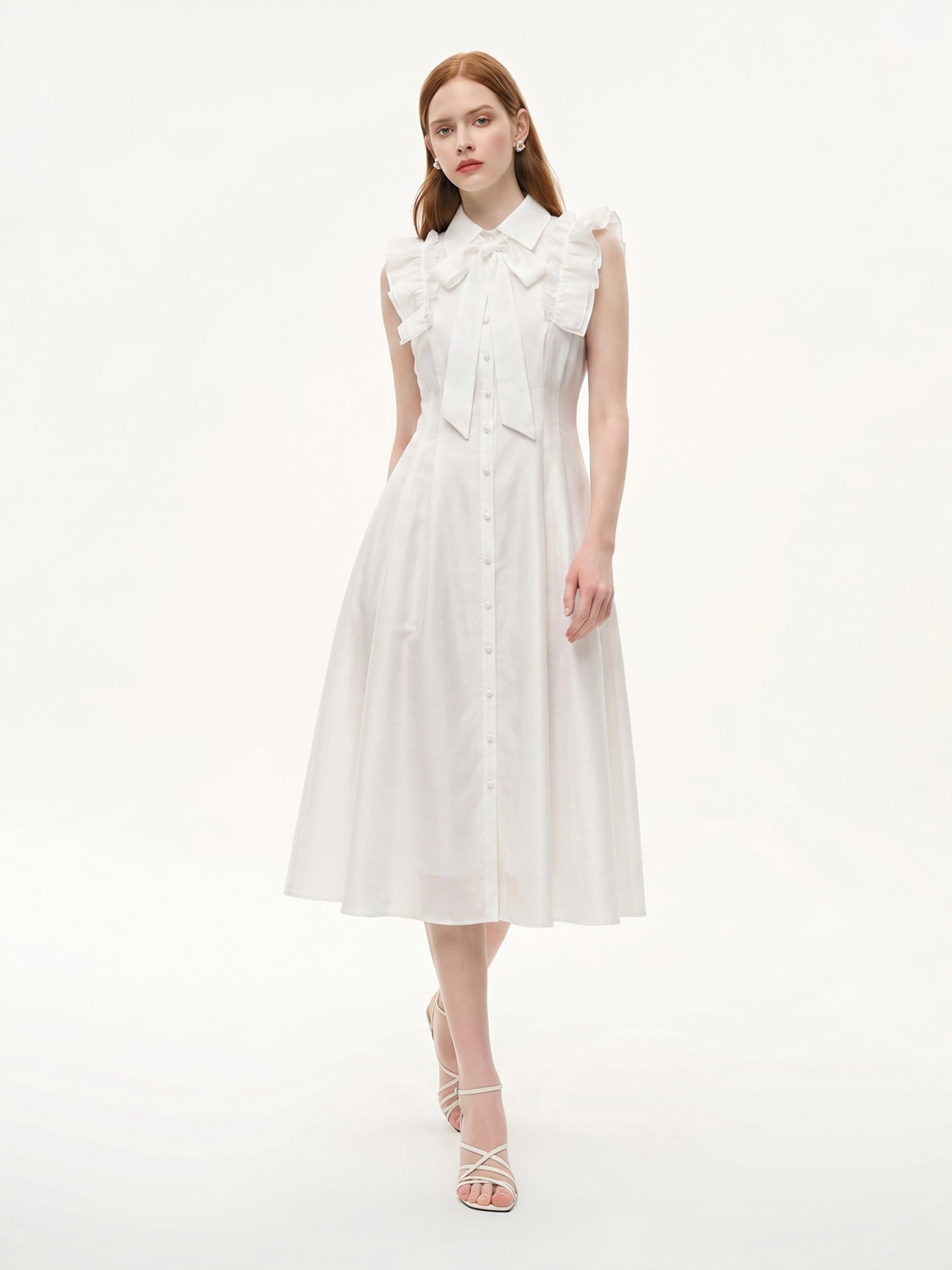 Lyocell Cinched Ruffle Dress