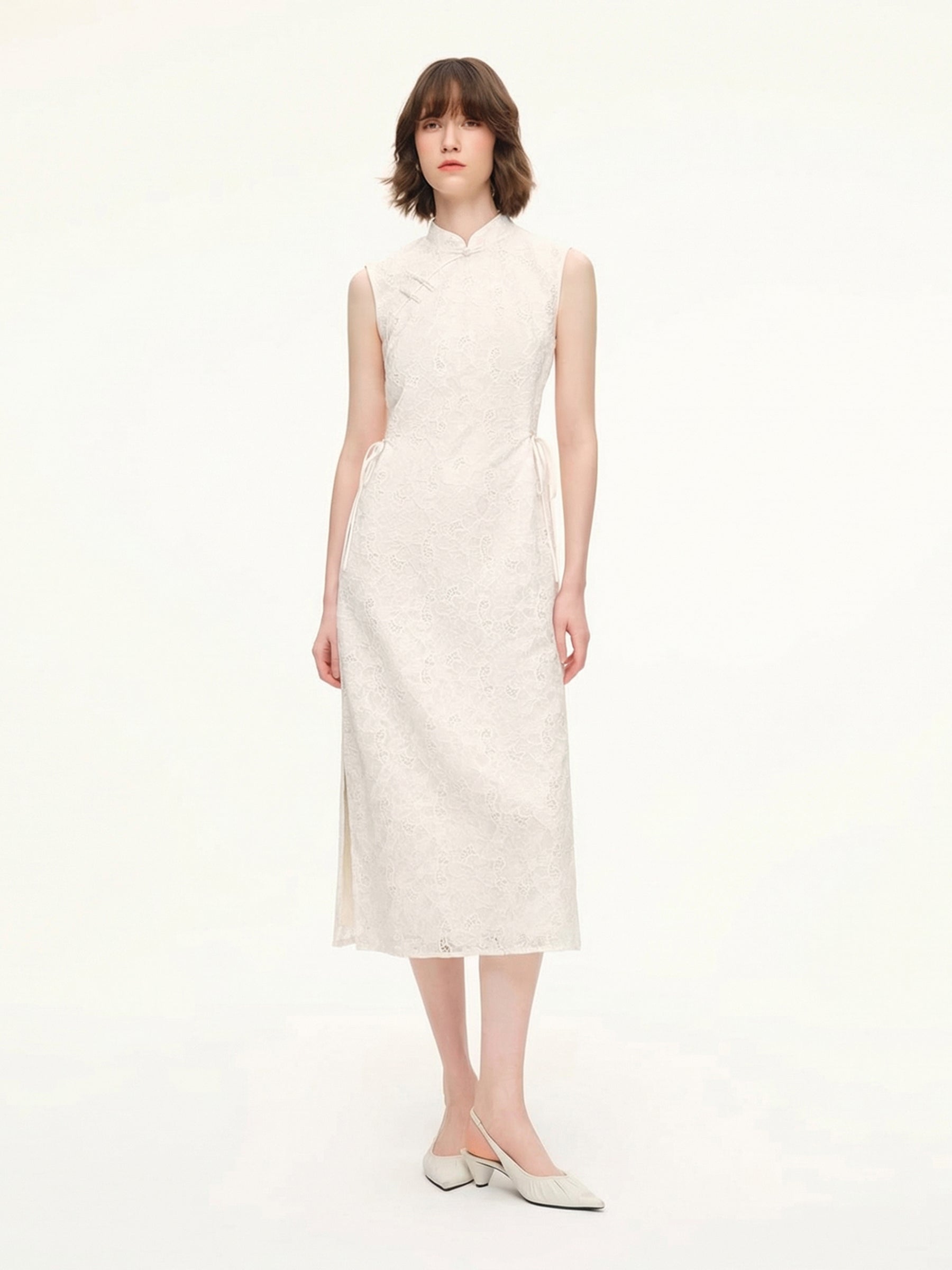Sequin Lace Qipao Midi Dress