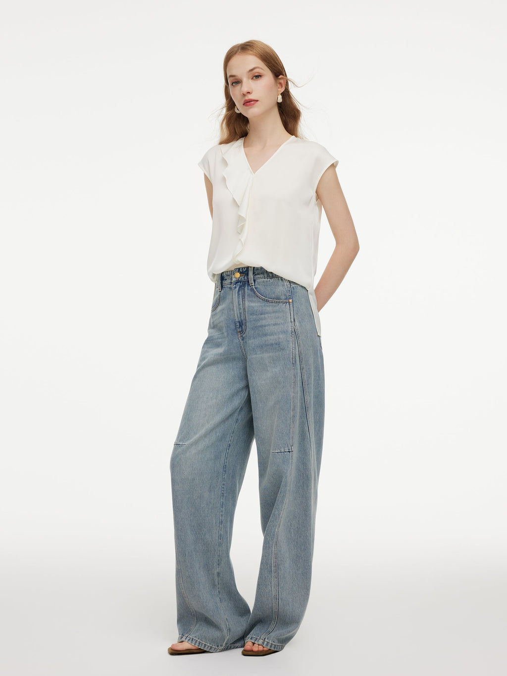 V-Neck Asymmetrical Ruffle