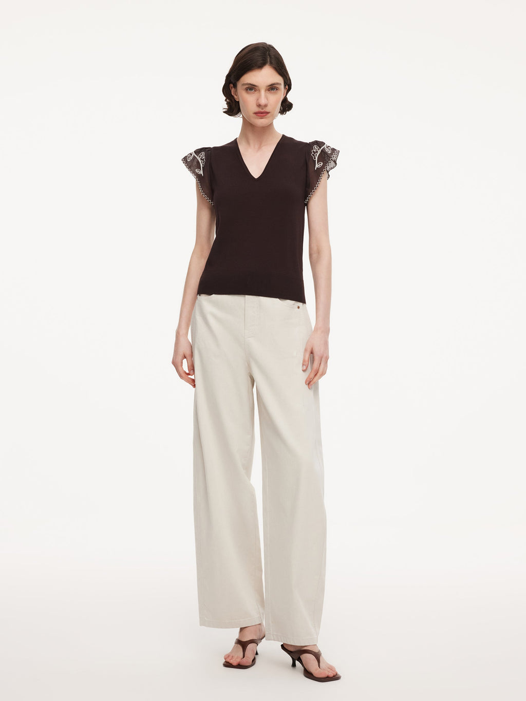 Tencel V-Neck Embroidered Crop
