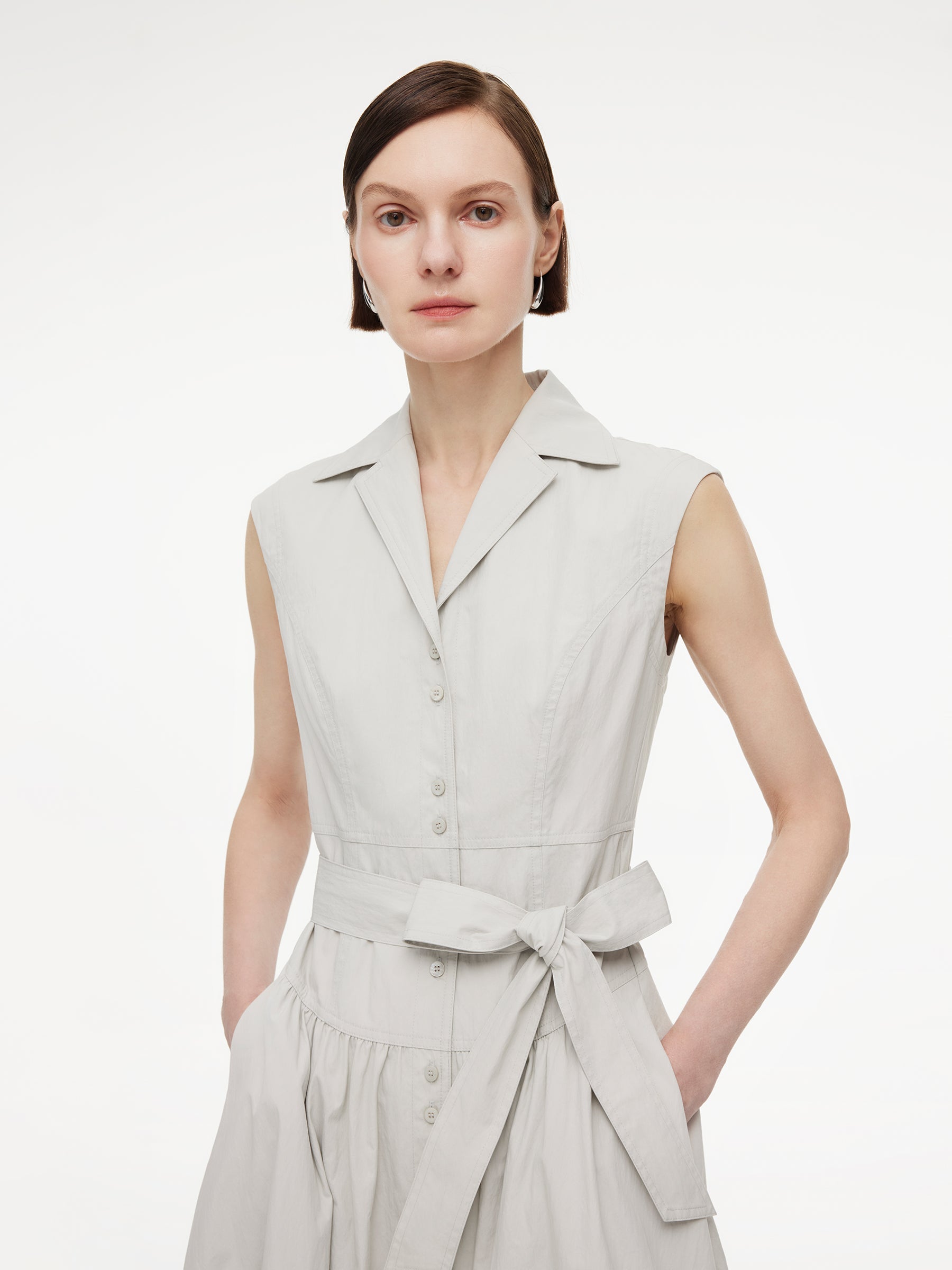 Lapel Sleeveless Shirt Dress