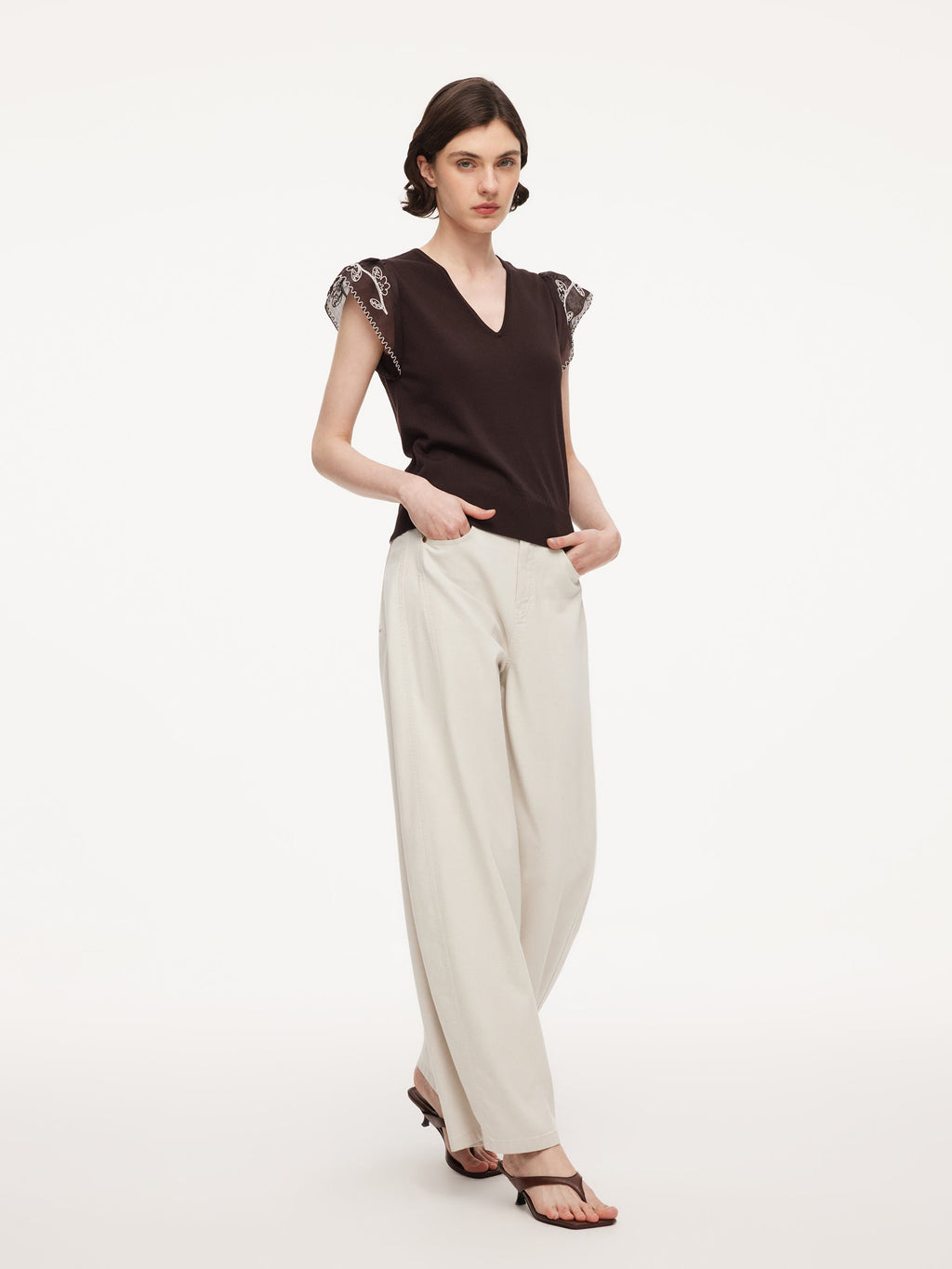 Tencel V-Neck Embroidered Crop